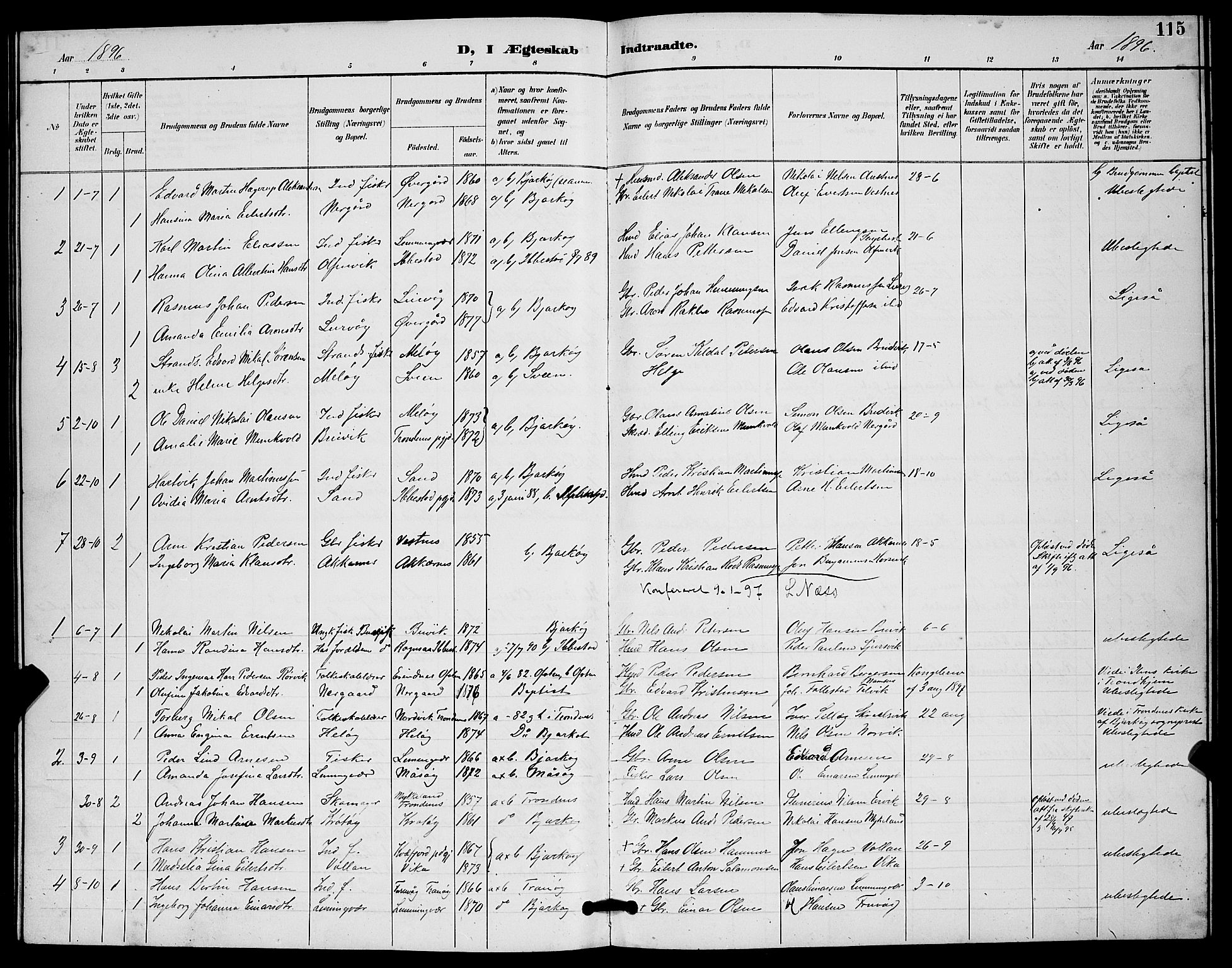 Sand/Bjarkøy sokneprestkontor, AV/SATØ-S-0811/I/Ia/Iab/L0003klokker: Parish register (copy) no. 3, 1891-1904, p. 115