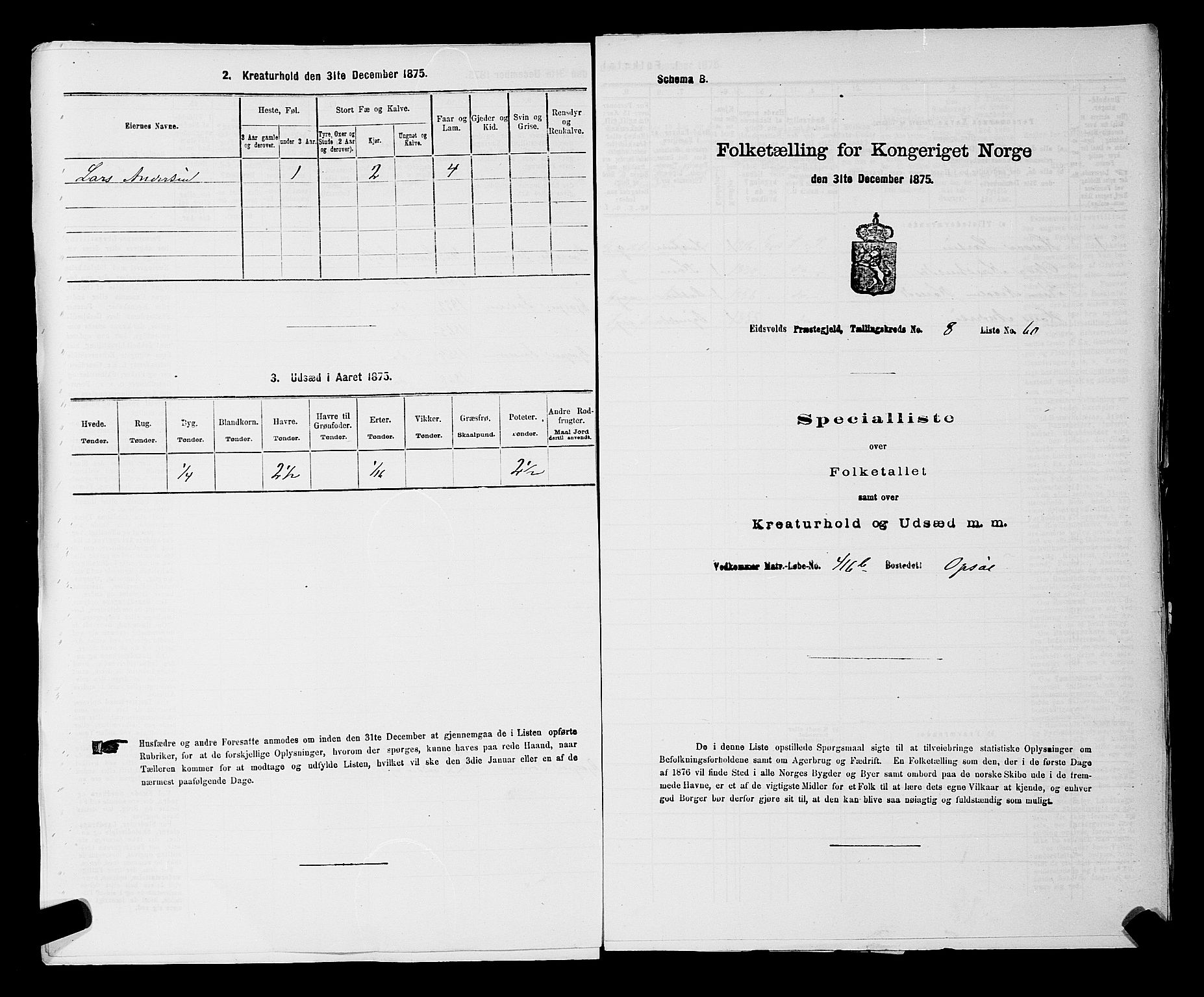 RA, 1875 census for 0237P Eidsvoll, 1875, p. 1194