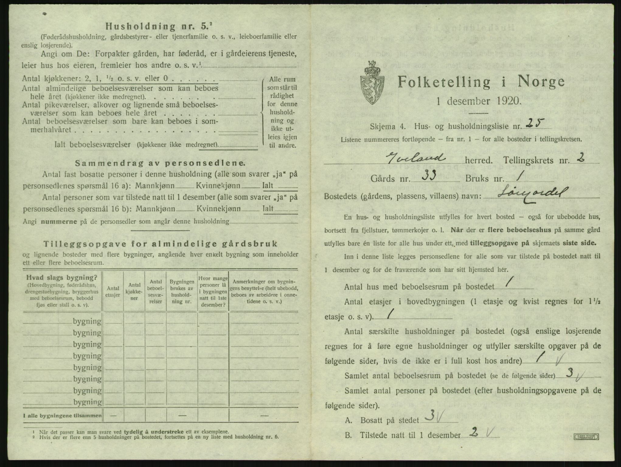 SAK, 1920 census for Iveland, 1920, p. 115