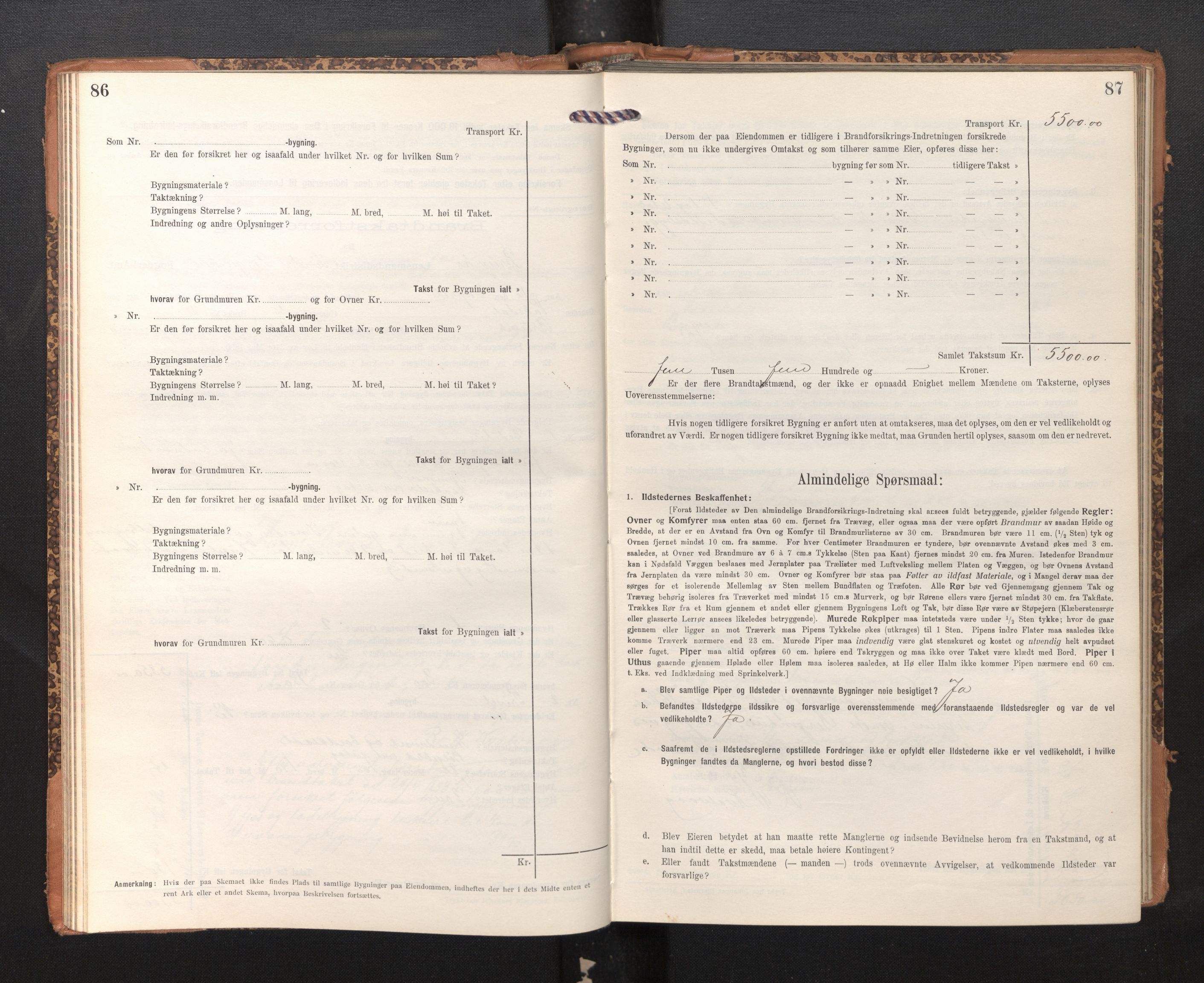 Lensmannen i Bruvik, AV/SAB-A-31301/0012/L0008: Branntakstprotokoll, skjematakst, 1914-1919, p. 86-87