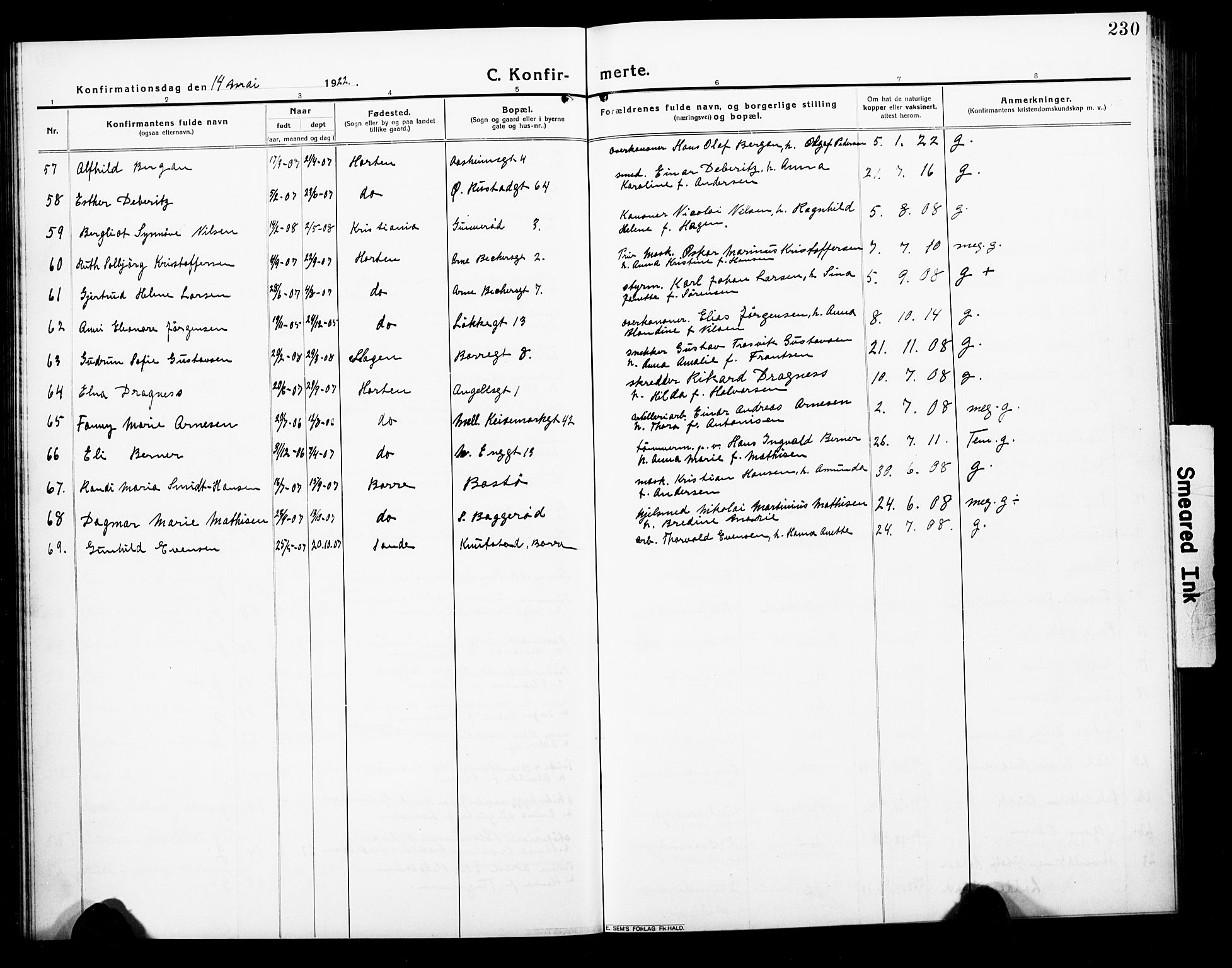 Horten kirkebøker, AV/SAKO-A-348/G/Ga/L0008: Parish register (copy) no. 8, 1916-1926, p. 230