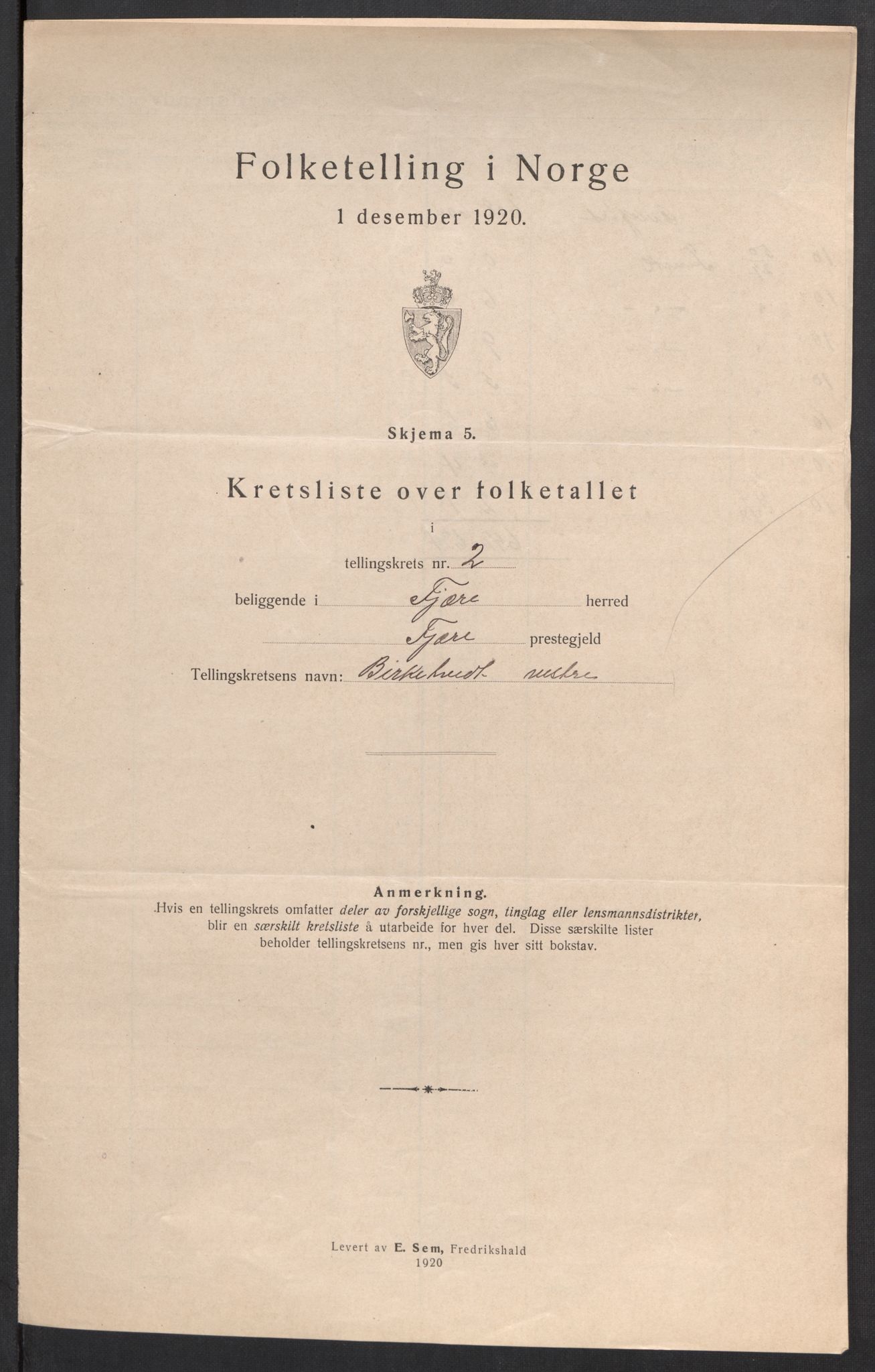 SAK, 1920 census for Fjære, 1920, p. 15