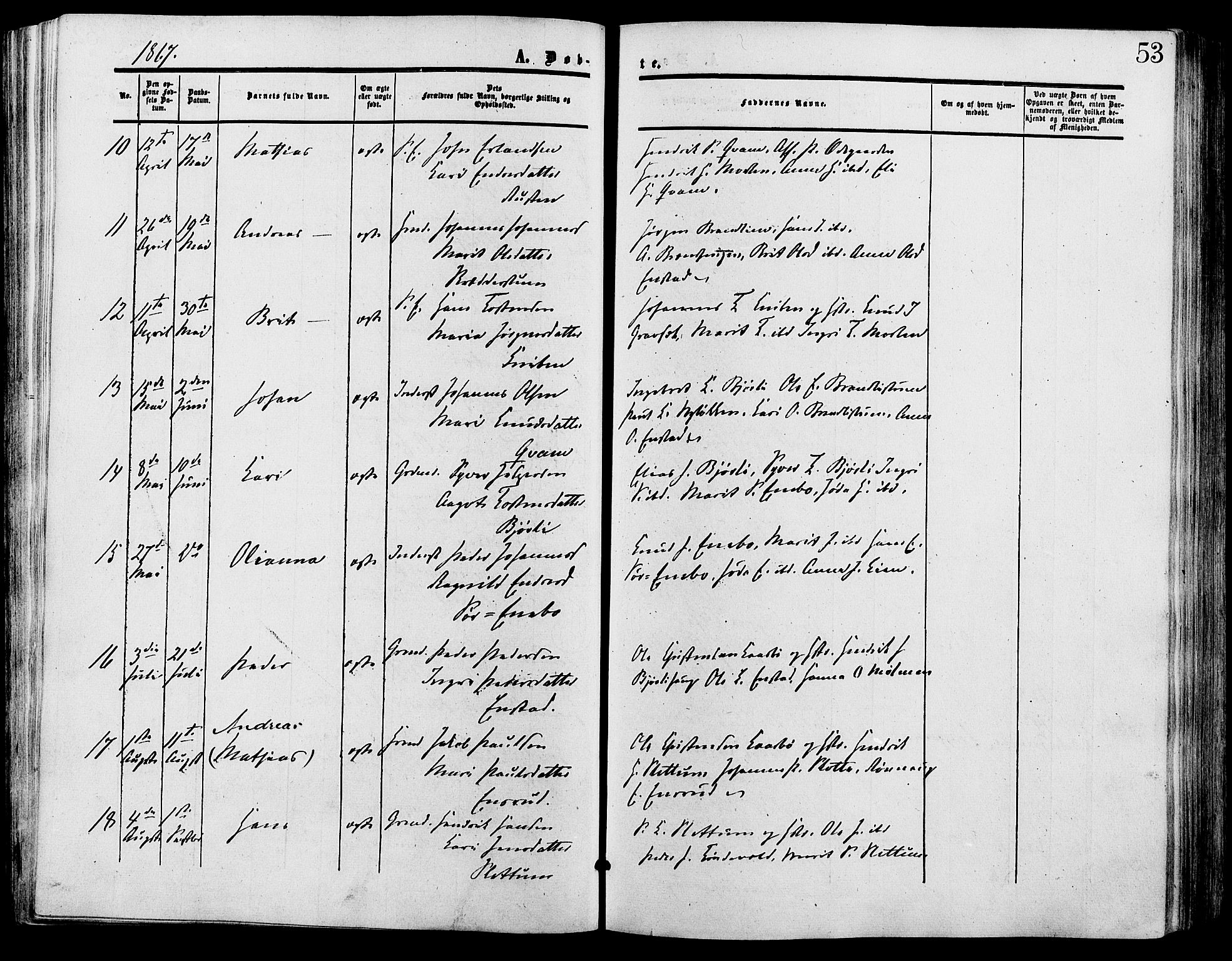 Lesja prestekontor, AV/SAH-PREST-068/H/Ha/Haa/L0009: Parish register (official) no. 9, 1854-1889, p. 53