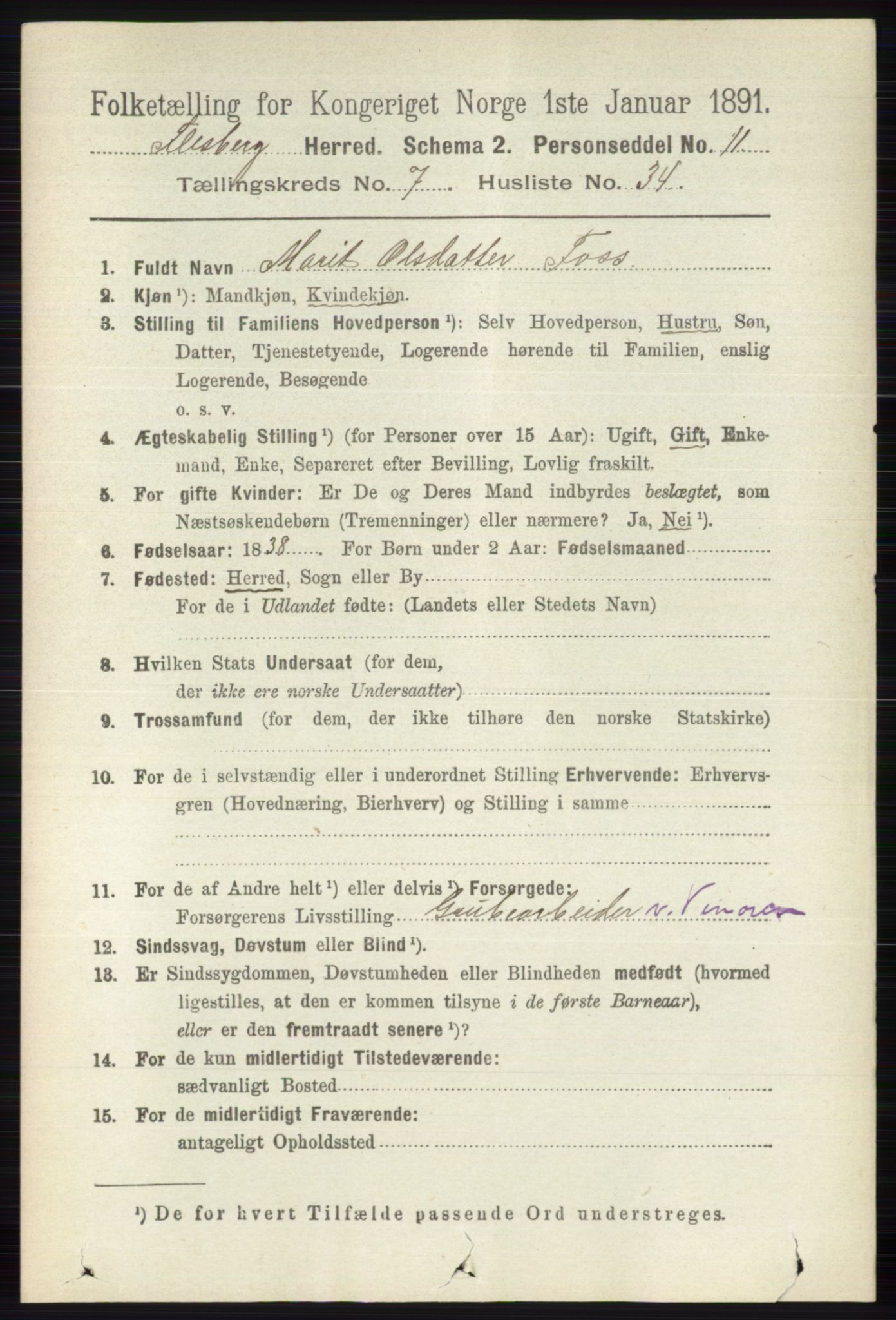 RA, 1891 census for 0631 Flesberg, 1891, p. 1327