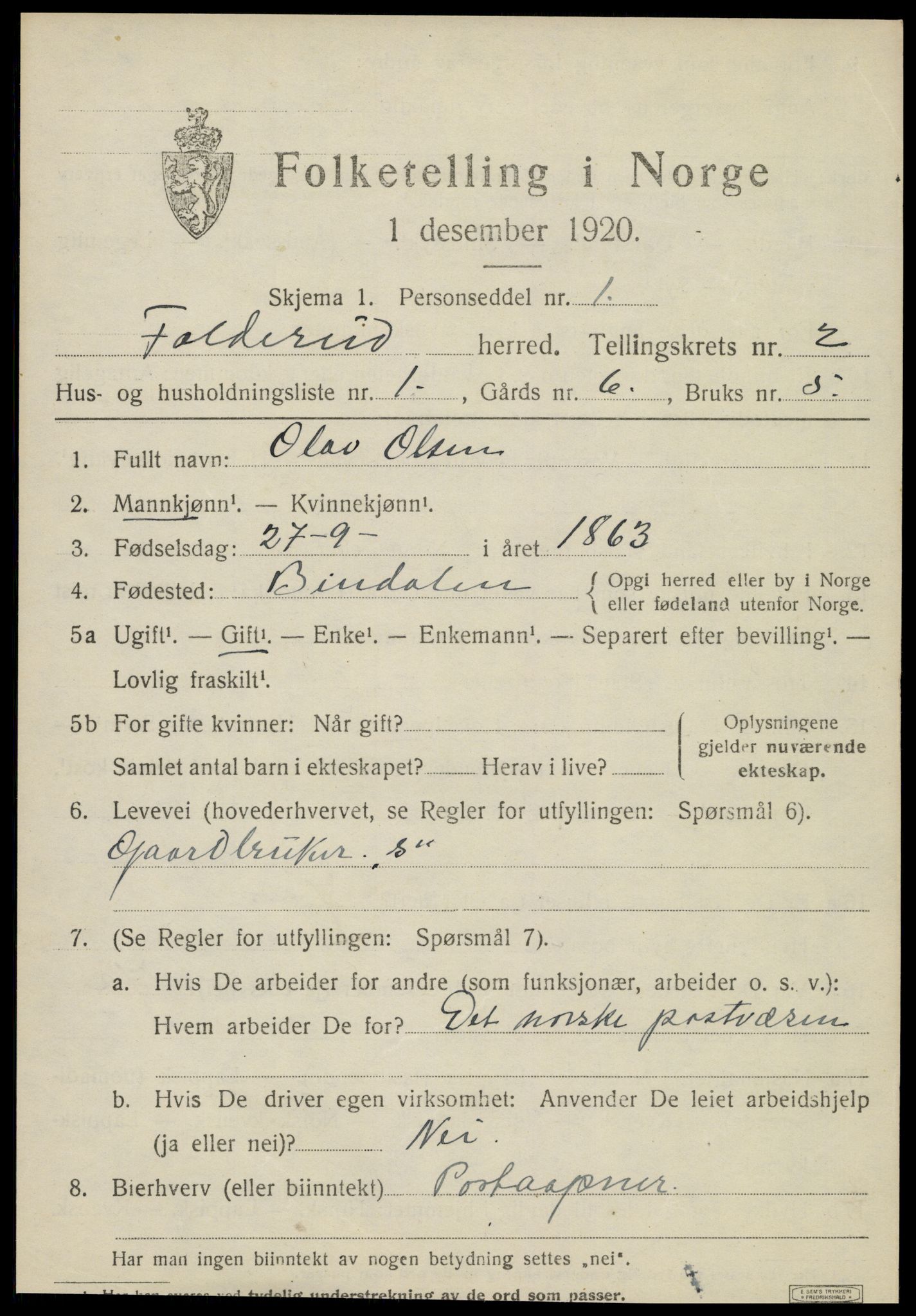 SAT, 1920 census for Foldereid, 1920, p. 688