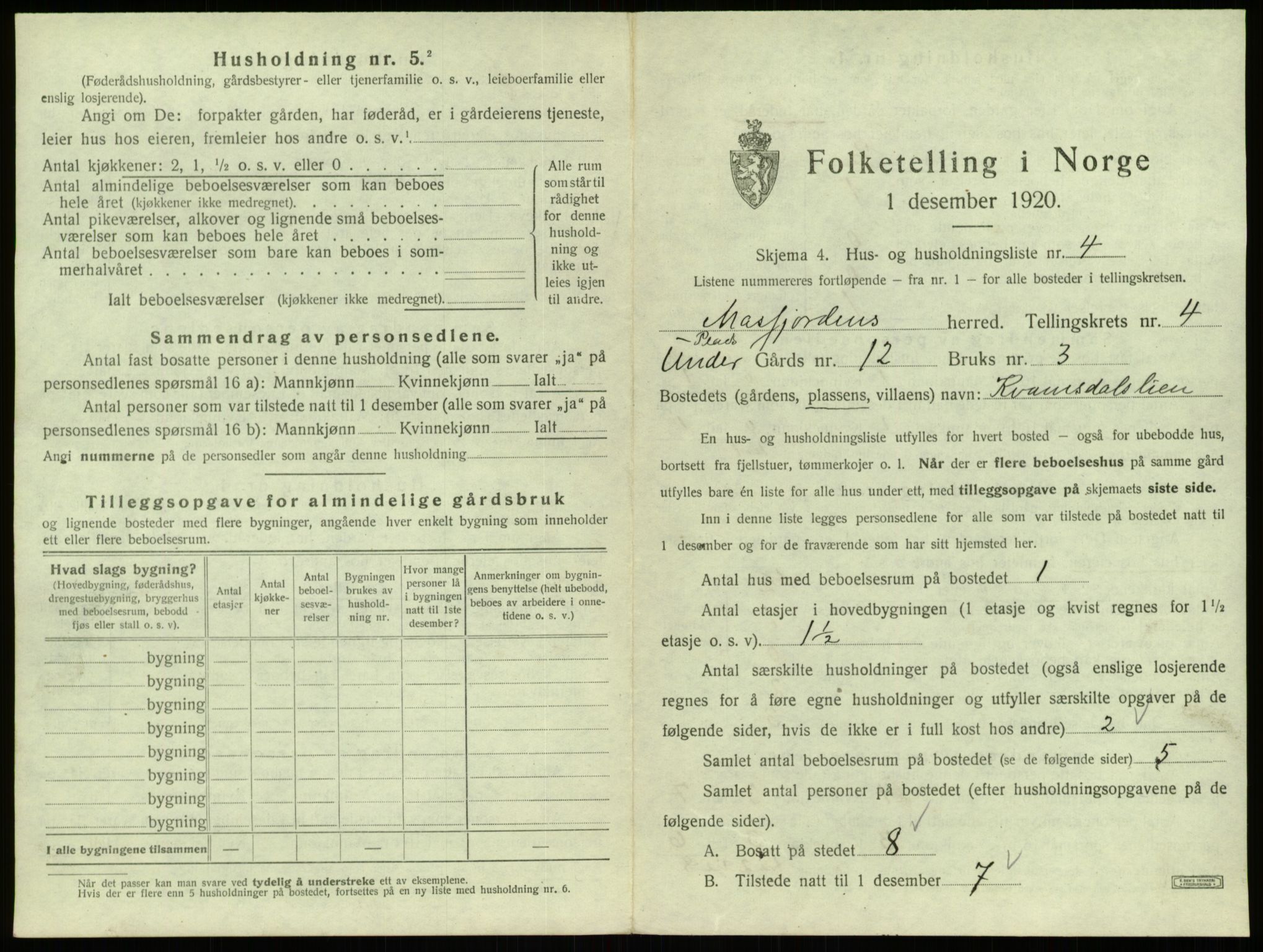 SAB, 1920 census for Masfjorden, 1920, p. 203