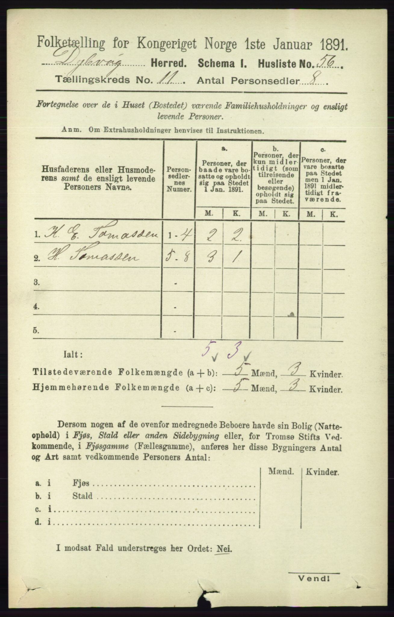 RA, 1891 census for 0915 Dypvåg, 1891, p. 4299