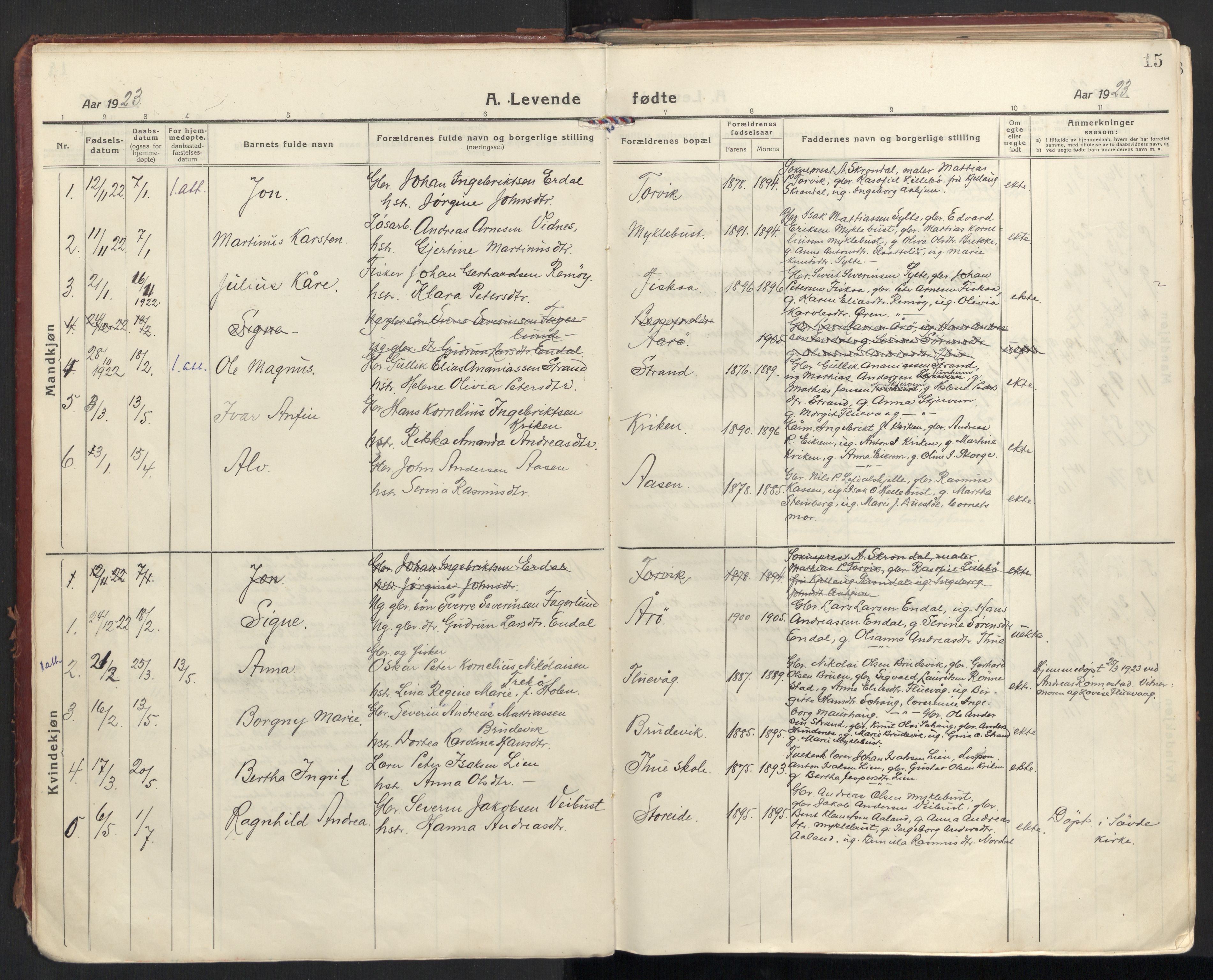 Ministerialprotokoller, klokkerbøker og fødselsregistre - Møre og Romsdal, AV/SAT-A-1454/501/L0012: Parish register (official) no. 501A12, 1920-1946, p. 15