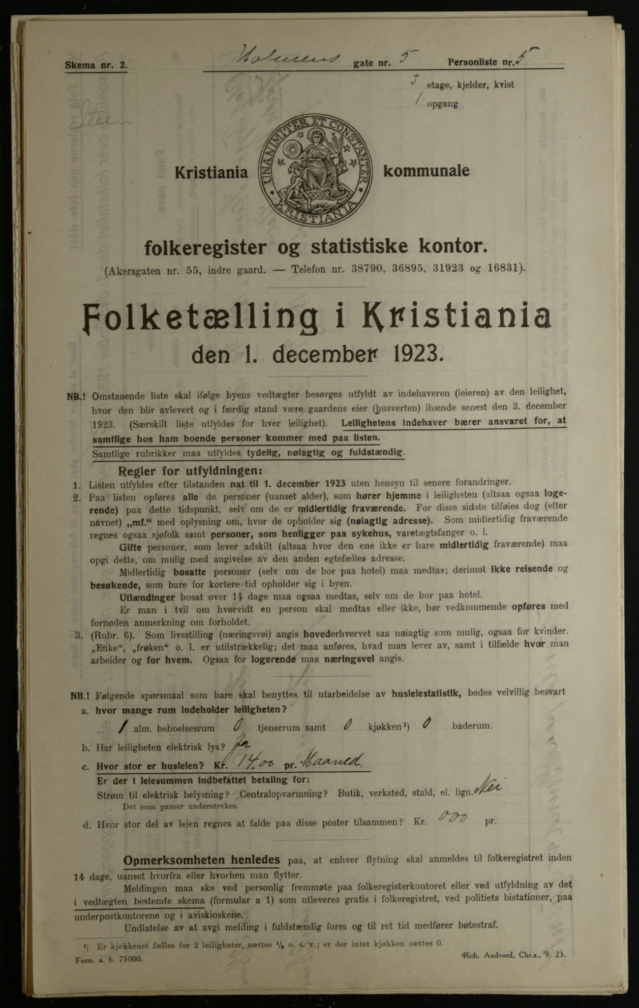 OBA, Municipal Census 1923 for Kristiania, 1923, p. 45657