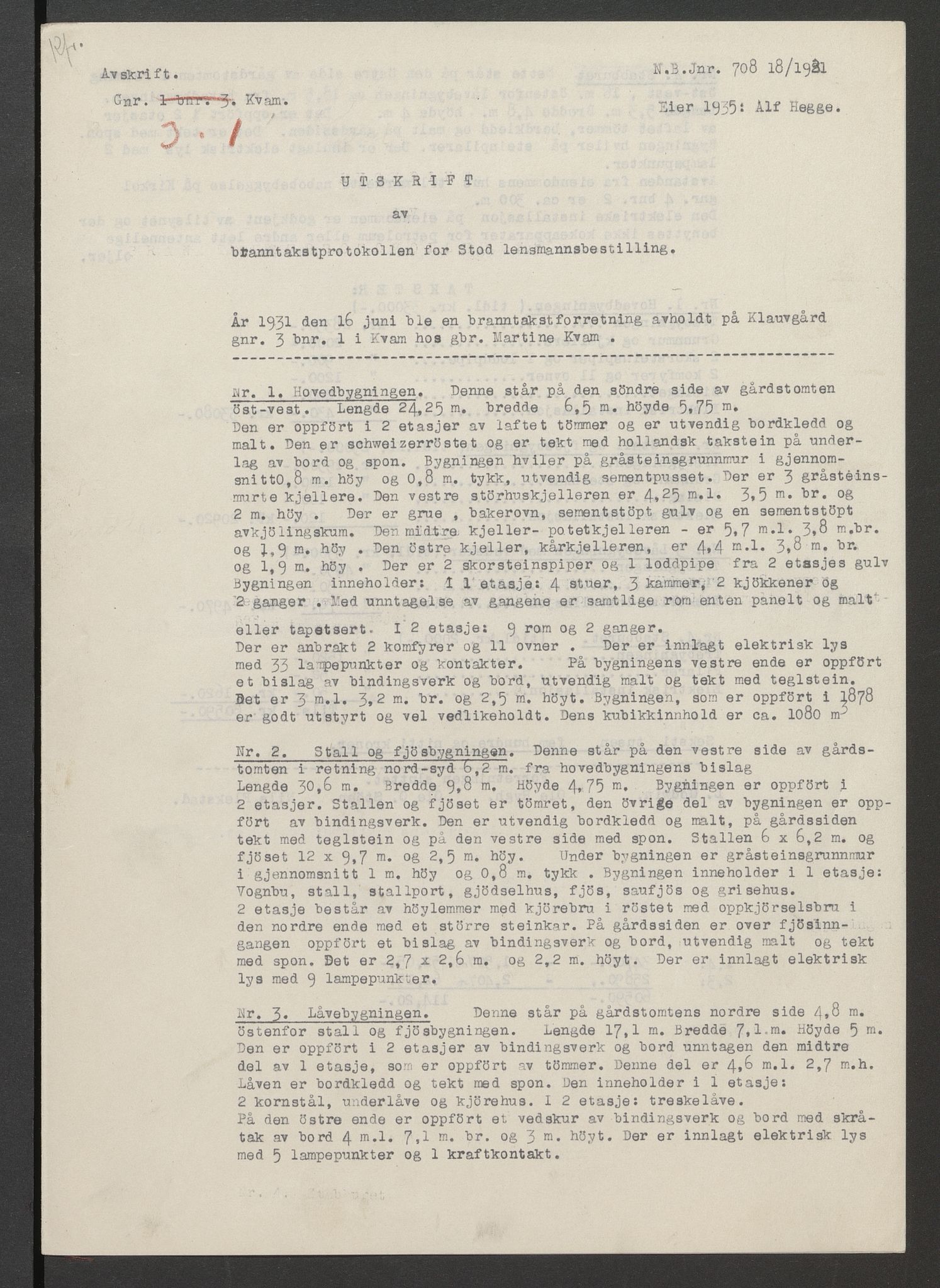 Stod lensmannskontor, AV/SAT-A-5914/T/L0134: Branntakstprotokoll, Stod og Kvam, 1903-1953