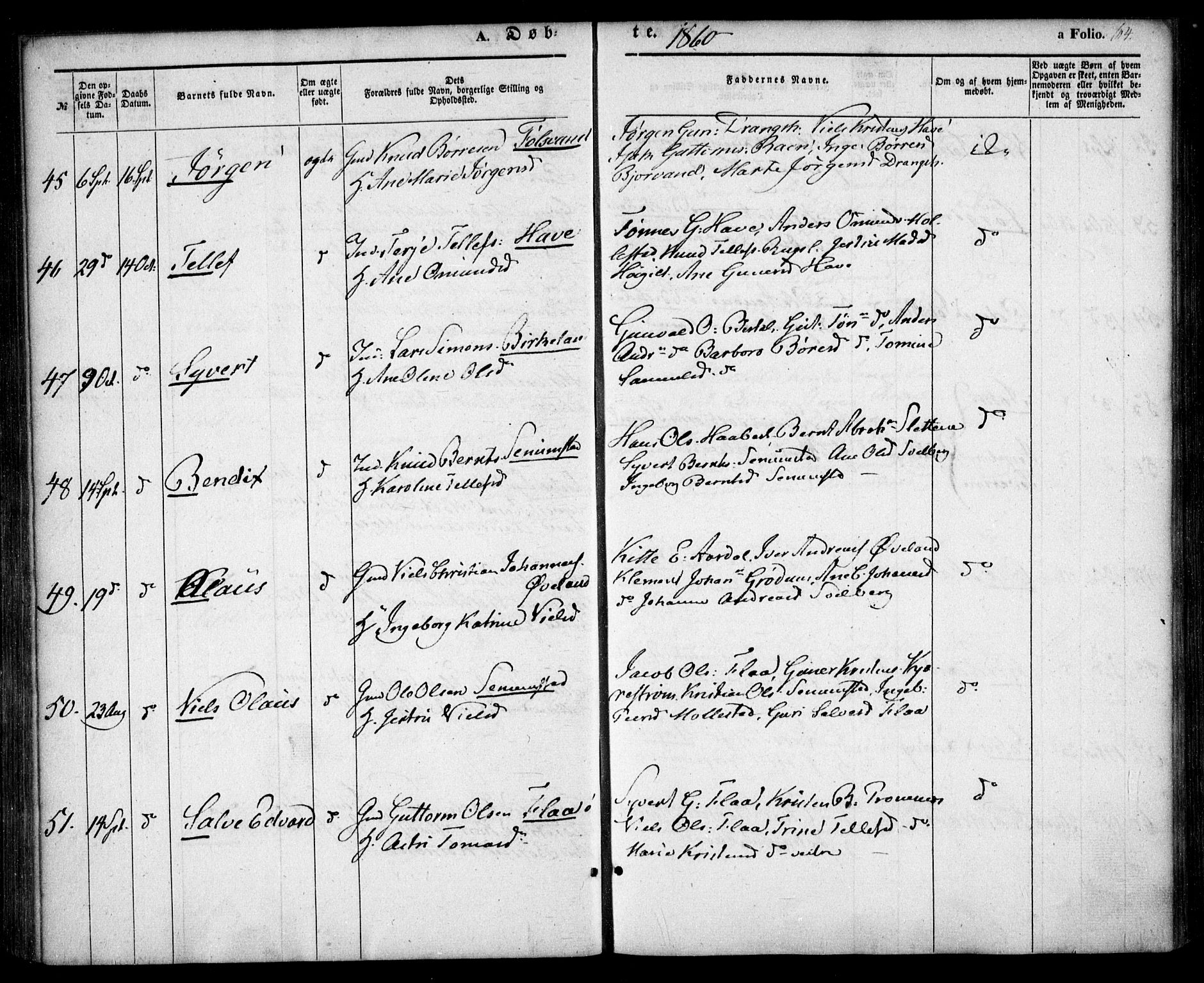 Birkenes sokneprestkontor, AV/SAK-1111-0004/F/Fa/L0003: Parish register (official) no. A 3, 1850-1866, p. 64