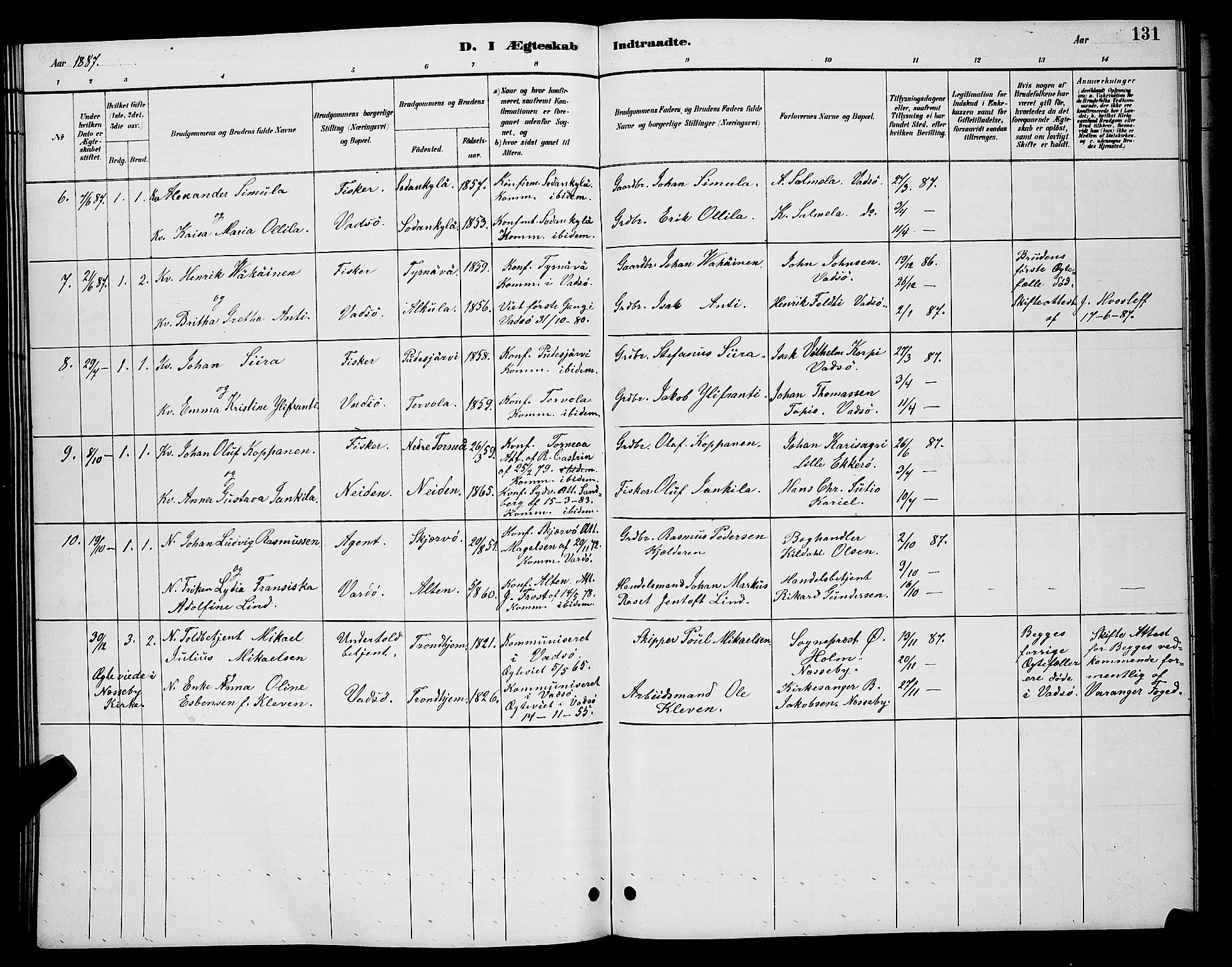 Vadsø sokneprestkontor, SATØ/S-1325/H/Hb/L0004klokker: Parish register (copy) no. 4, 1885-1895, p. 131