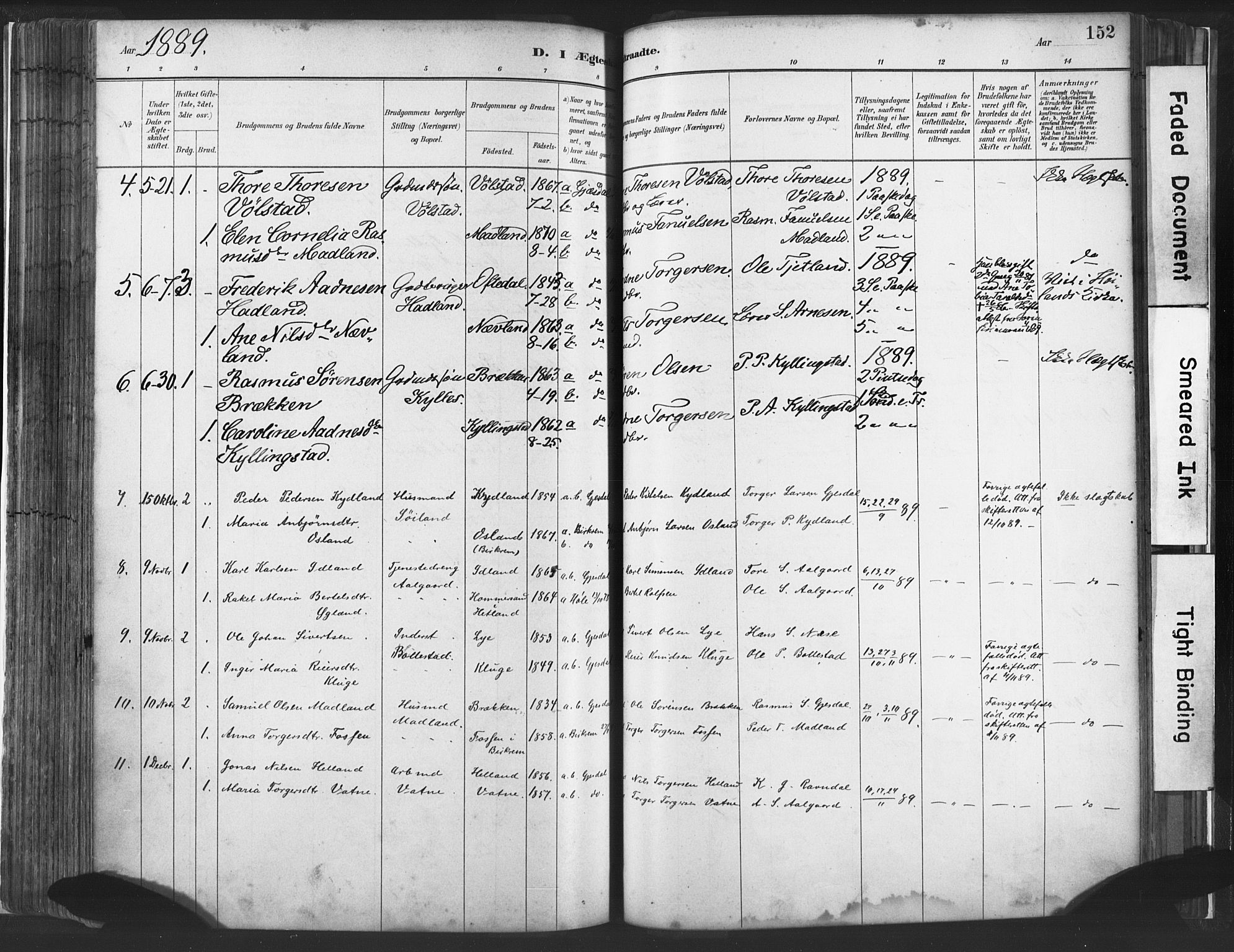Lye sokneprestkontor, SAST/A-101794/001/30BA/L0010: Parish register (official) no. A 10, 1881-1896, p. 152