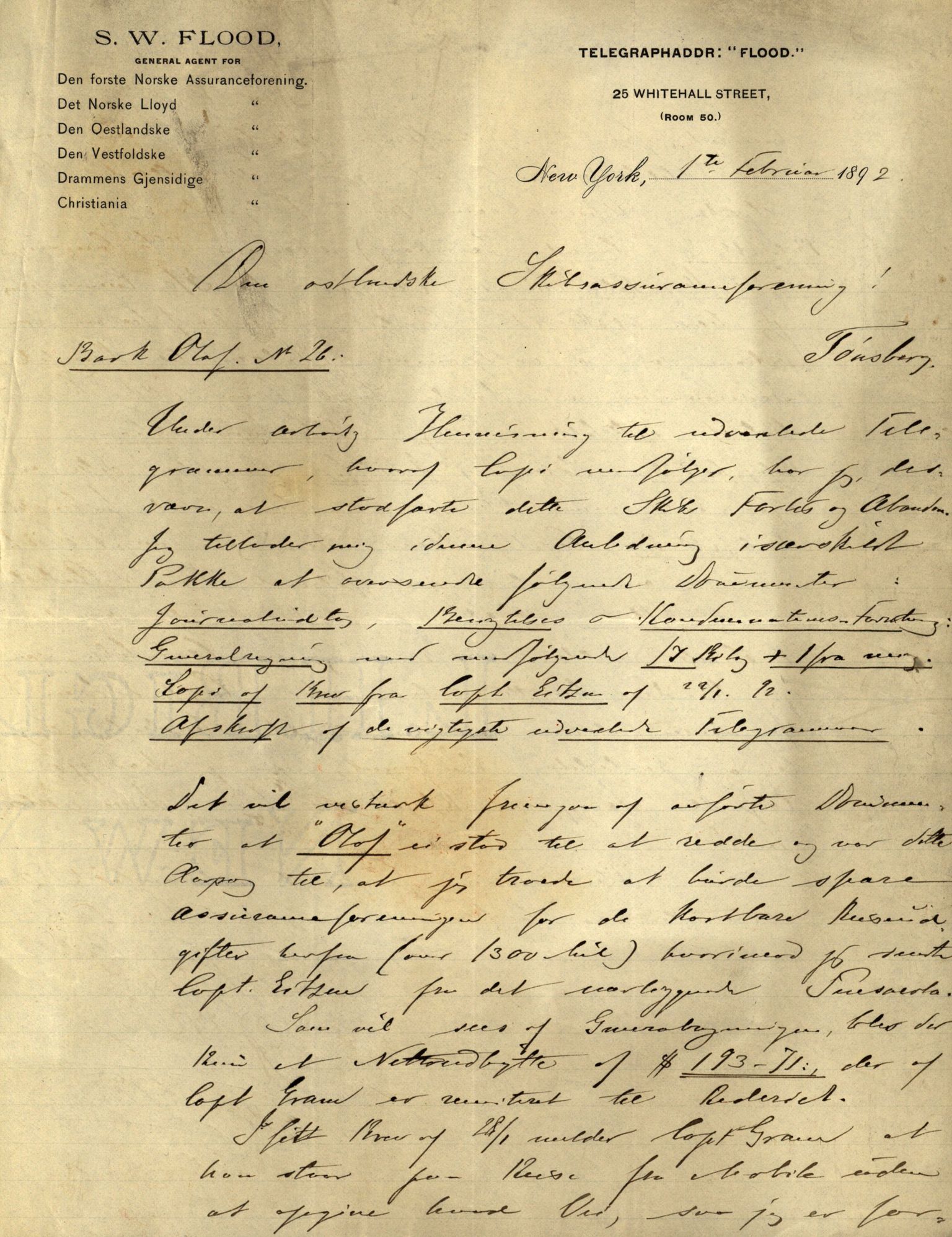 Pa 63 - Østlandske skibsassuranceforening, VEMU/A-1079/G/Ga/L0028/0005: Havaridokumenter / Tjømø, Magnolia, Caroline, Olaf, Stjernen, 1892, p. 93