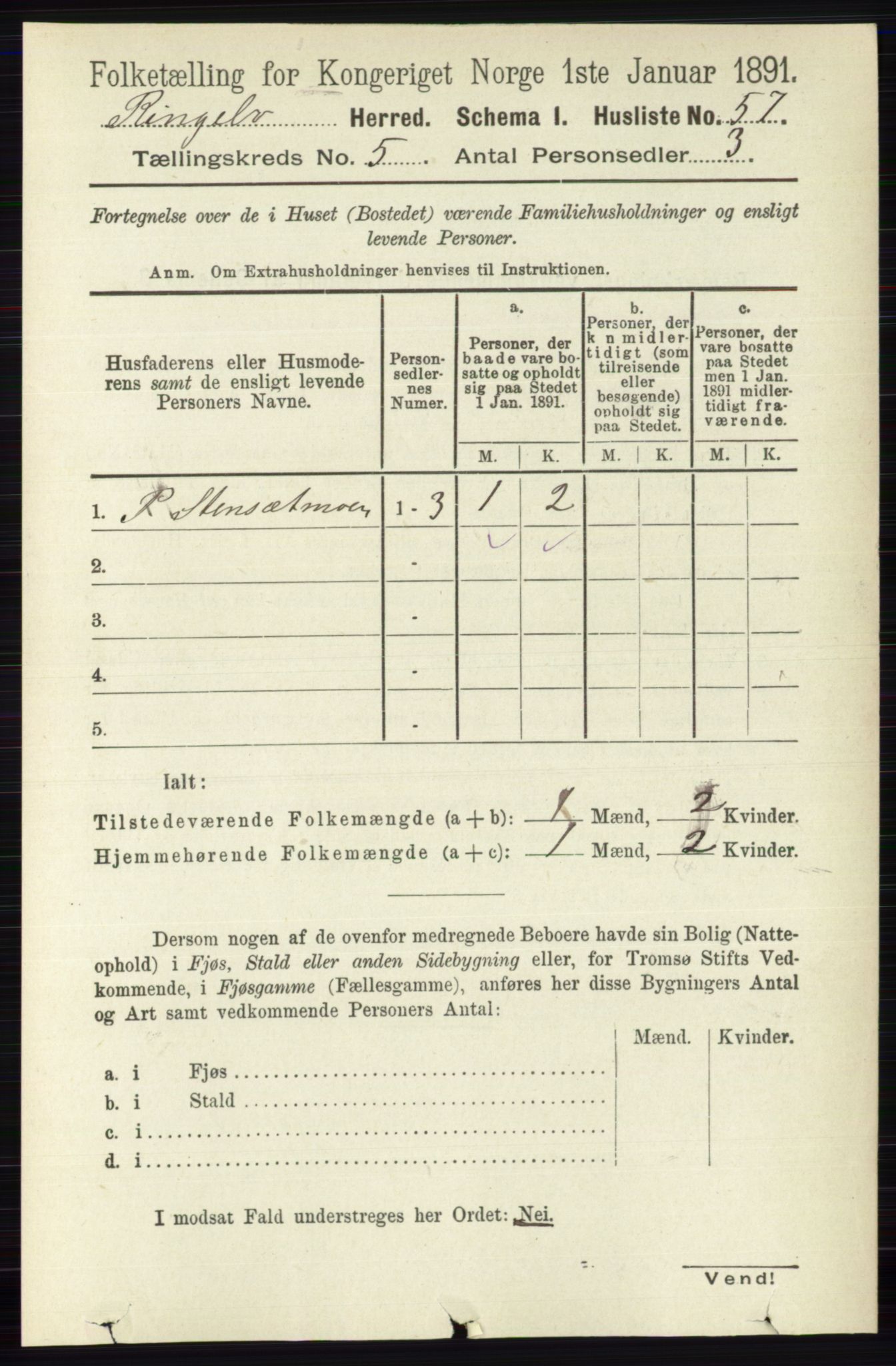 RA, 1891 census for 0520 Ringebu, 1891, p. 1956