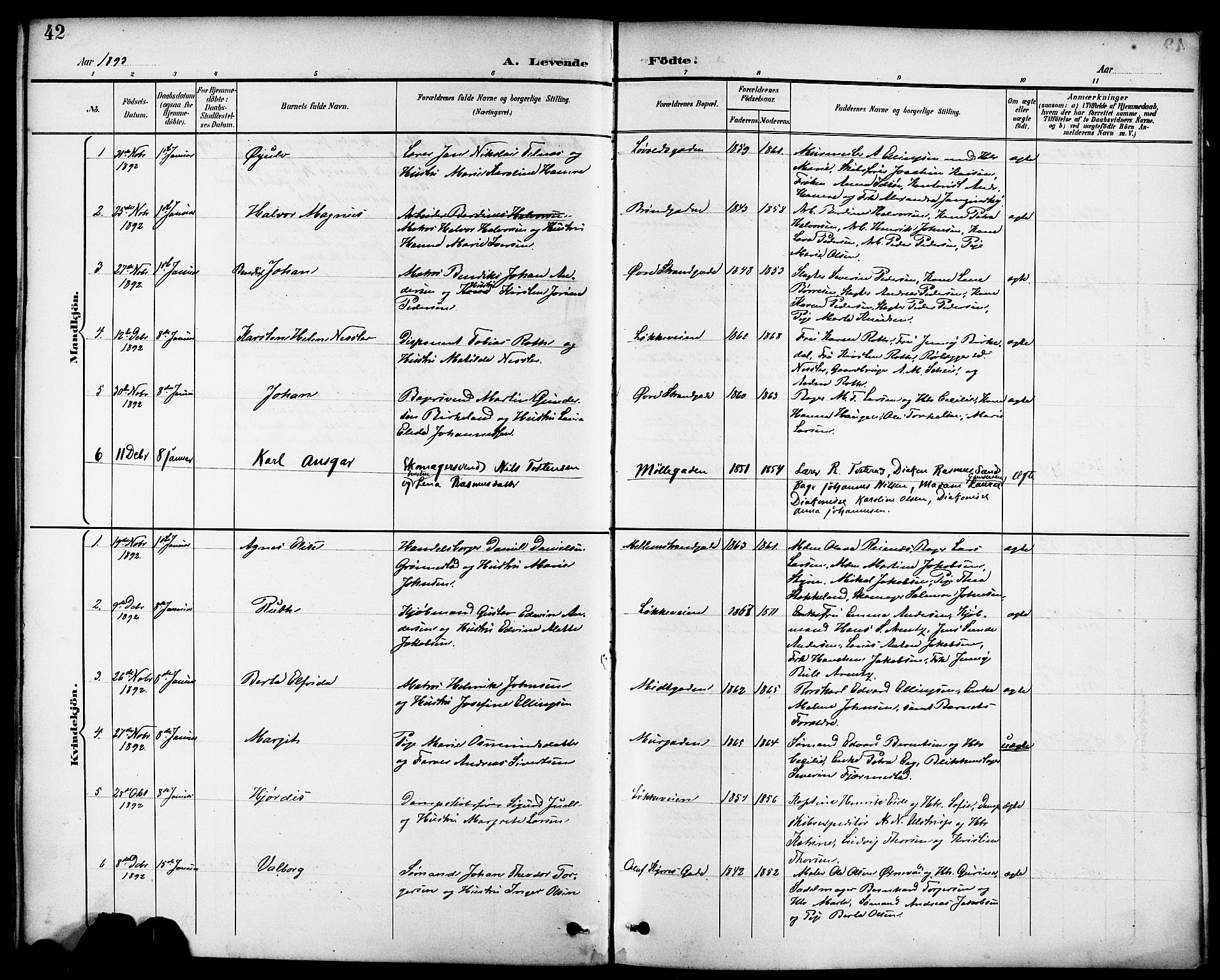 Domkirken sokneprestkontor, AV/SAST-A-101812/001/30/30BB/L0016: Parish register (copy) no. B 16, 1891-1902, p. 42