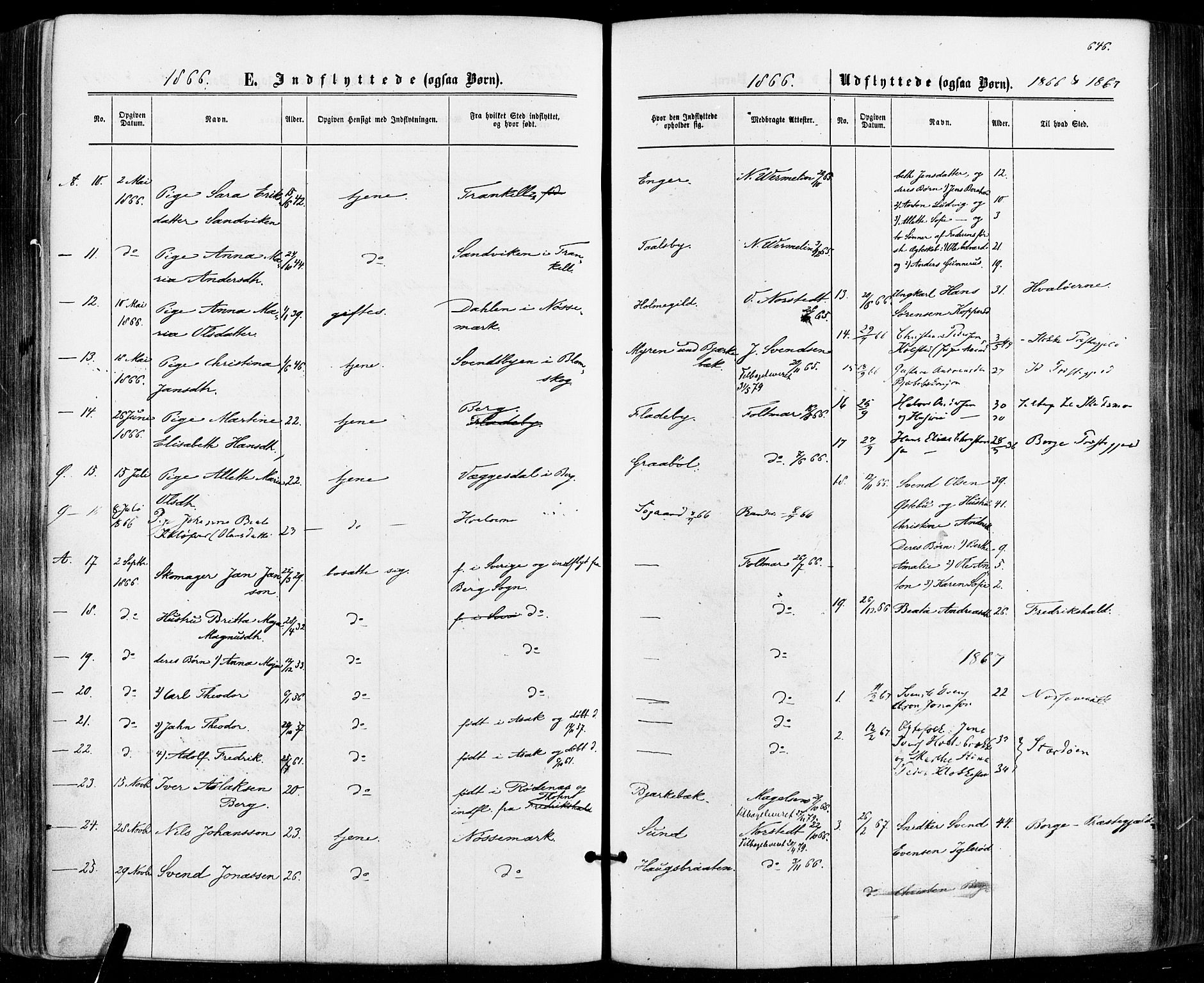 Aremark prestekontor Kirkebøker, SAO/A-10899/F/Fc/L0004: Parish register (official) no. III 4, 1866-1877, p. 645-646
