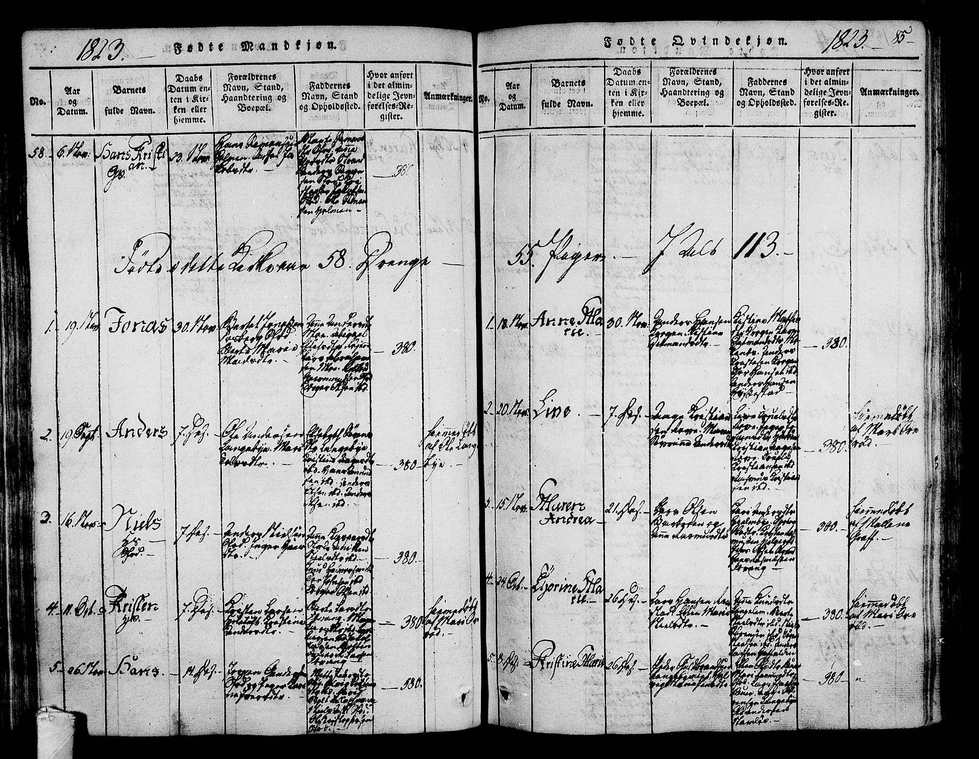 Sandar kirkebøker, SAKO/A-243/F/Fa/L0004: Parish register (official) no. 4, 1814-1832, p. 85