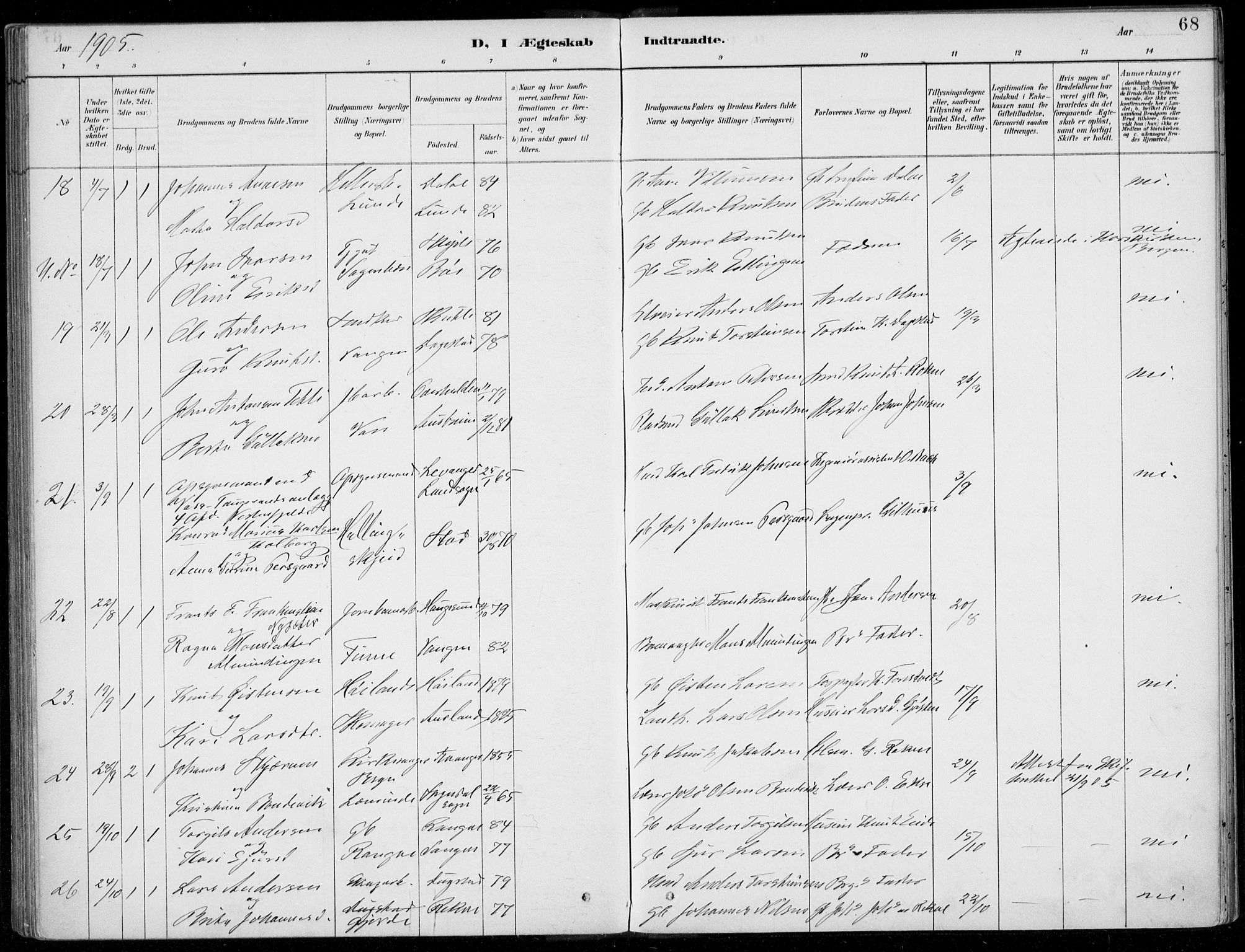 Voss sokneprestembete, AV/SAB-A-79001/H/Haa: Parish register (official) no. C  1, 1887-1915, p. 68