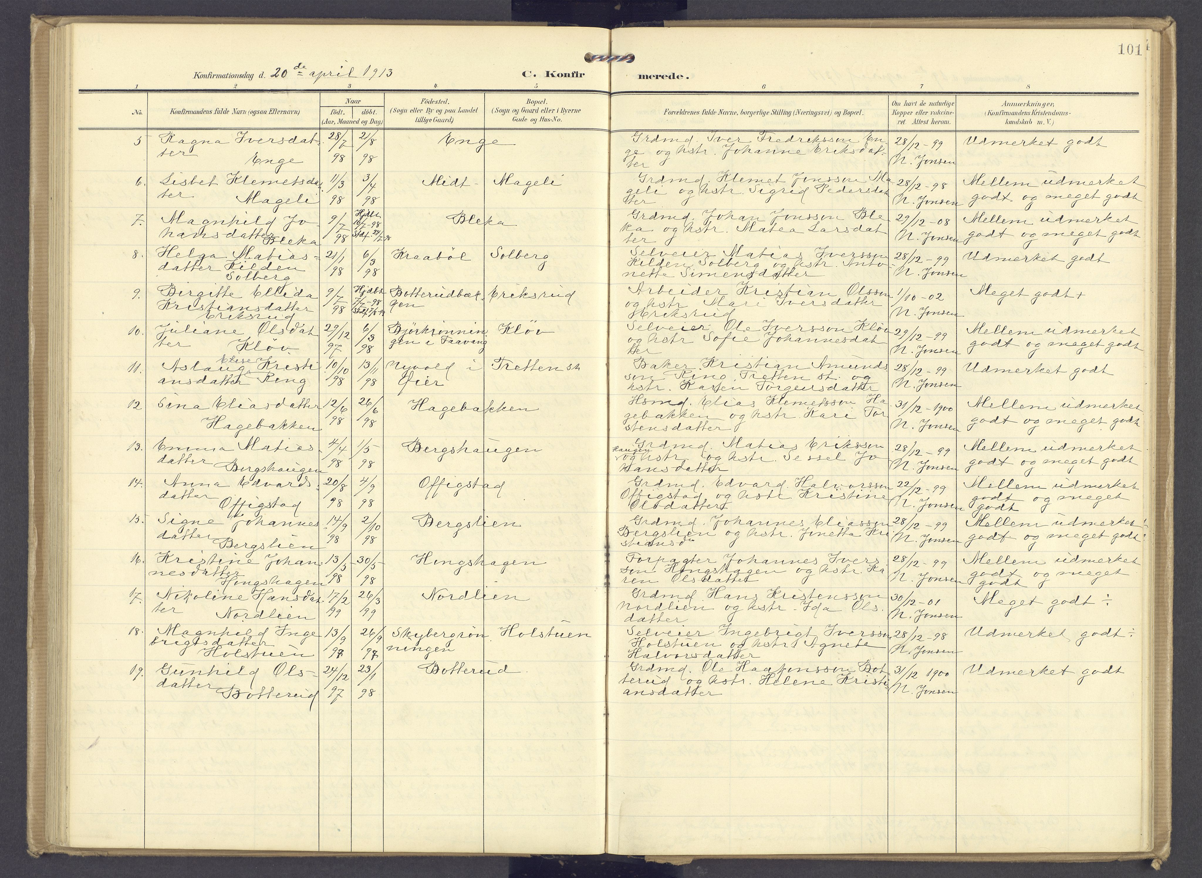 Øyer prestekontor, SAH/PREST-084/H/Ha/Haa/L0013: Parish register (official) no. 13, 1905-1920, p. 101