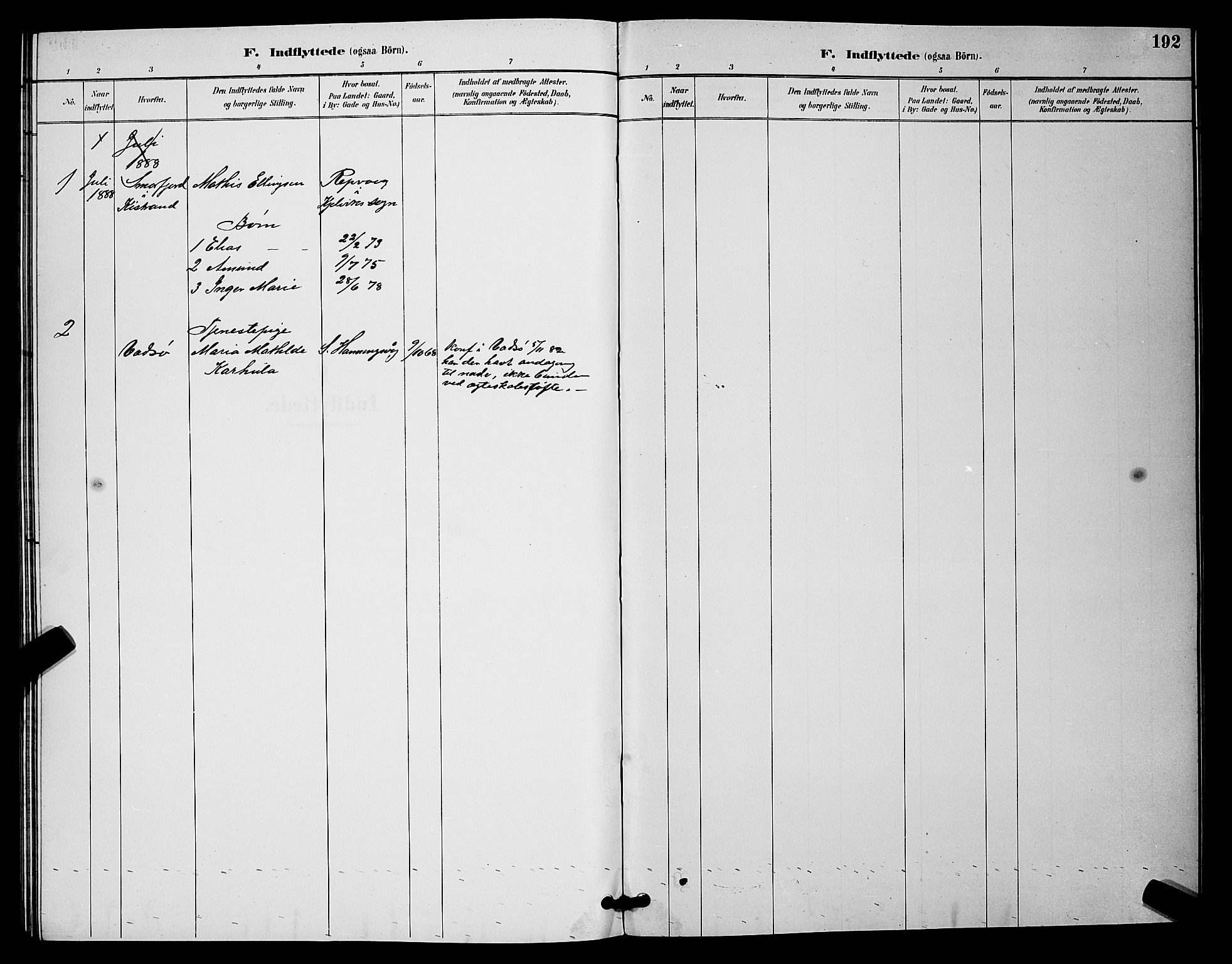 Måsøy sokneprestkontor, AV/SATØ-S-1348/H/Hb/L0004klokker: Parish register (copy) no. 4, 1887-1889, p. 192