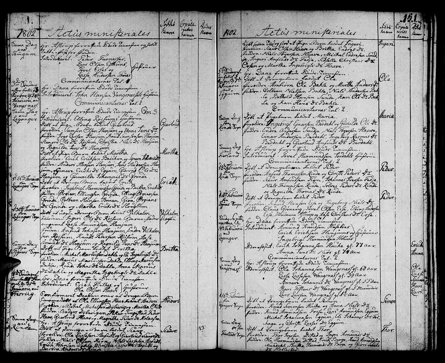 Leikanger sokneprestembete, AV/SAB-A-81001/H/Haa/Haaa/L0005: Parish register (official) no. A 5, 1792-1809, p. 151