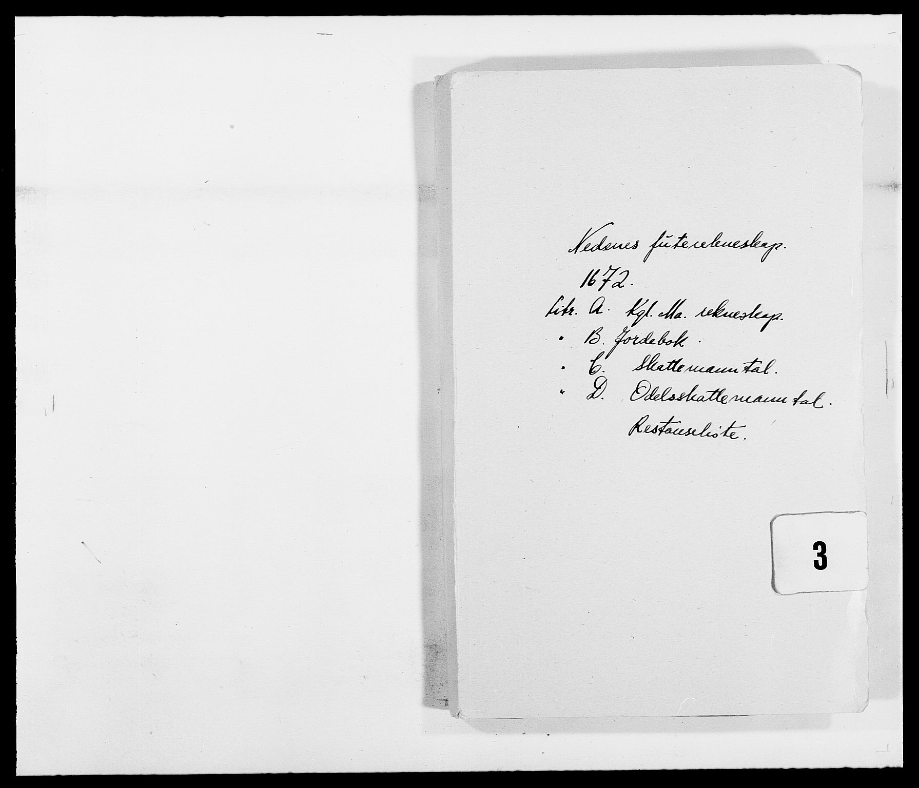 Rentekammeret inntil 1814, Reviderte regnskaper, Fogderegnskap, AV/RA-EA-4092/R39/L2300: Fogderegnskap Nedenes, 1672-1674, p. 1