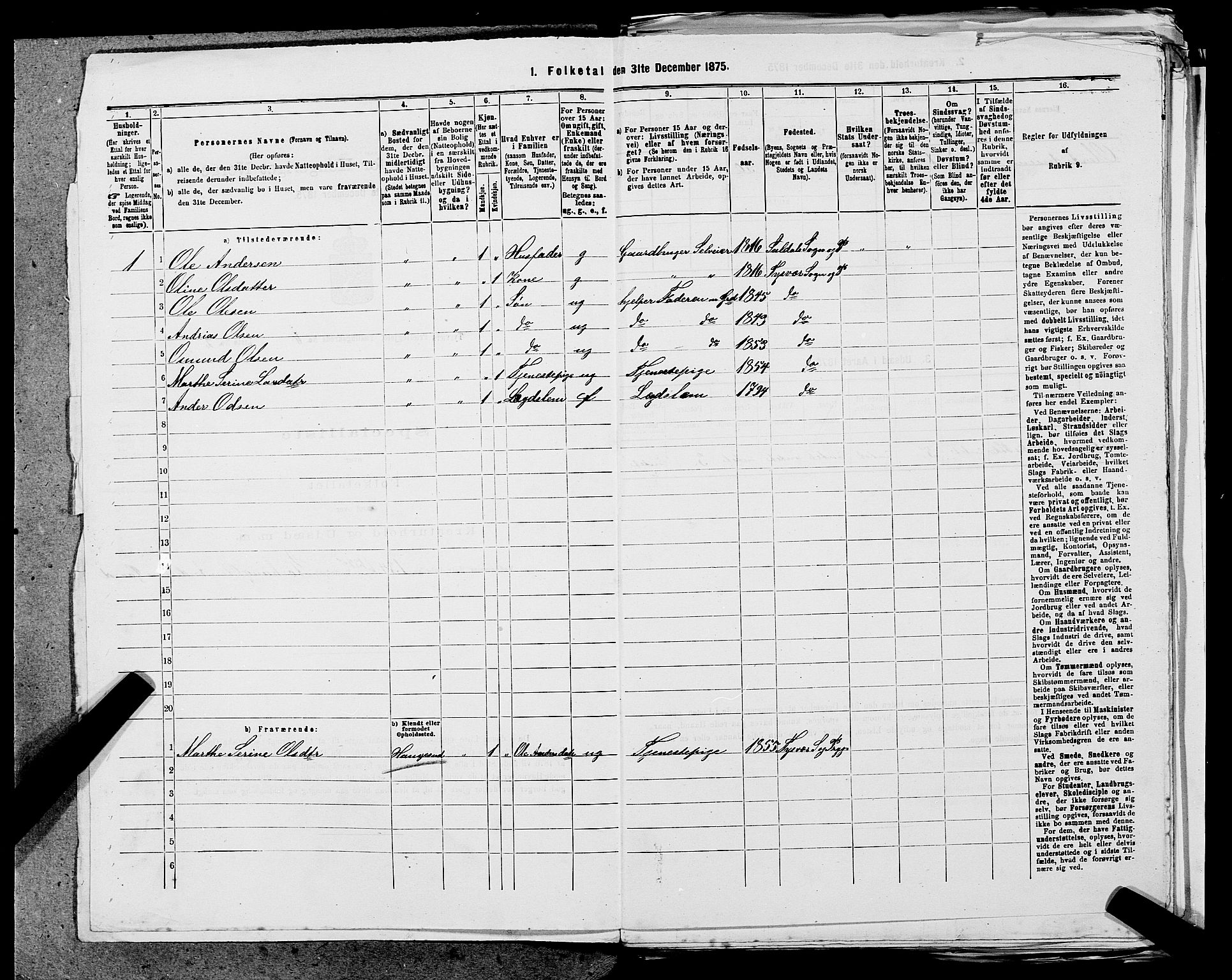 SAST, 1875 census for 1146P Tysvær, 1875, p. 655