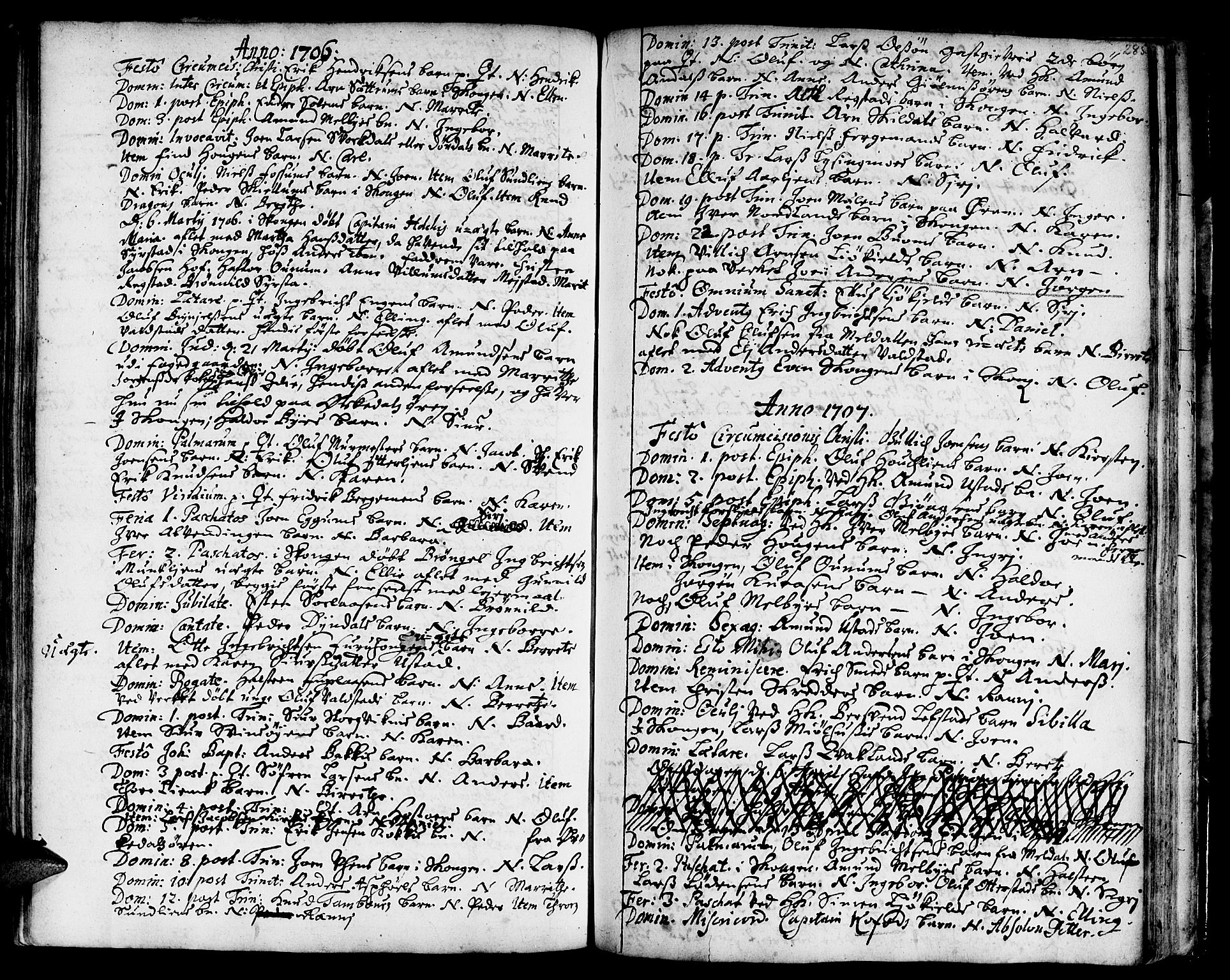 Ministerialprotokoller, klokkerbøker og fødselsregistre - Sør-Trøndelag, AV/SAT-A-1456/668/L0801: Parish register (official) no. 668A01, 1695-1716, p. 284-285