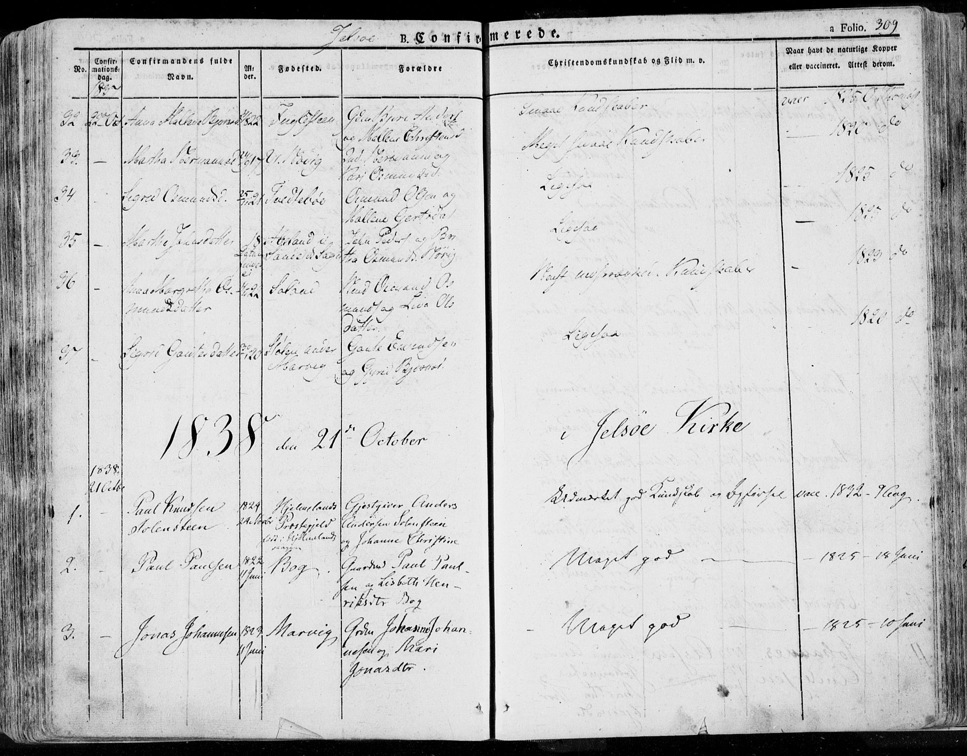 Jelsa sokneprestkontor, SAST/A-101842/01/IV: Parish register (official) no. A 6.1, 1828-1853, p. 309
