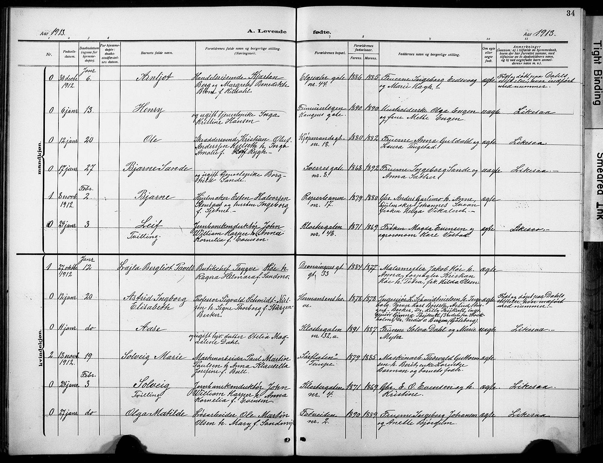 Ministerialprotokoller, klokkerbøker og fødselsregistre - Sør-Trøndelag, SAT/A-1456/601/L0096: Parish register (copy) no. 601C14, 1911-1931, p. 34