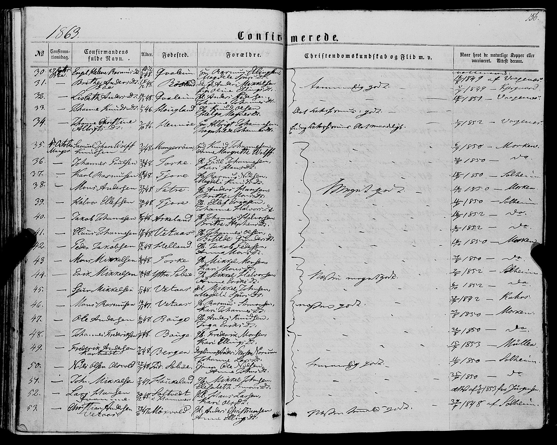 Manger sokneprestembete, AV/SAB-A-76801/H/Haa: Parish register (official) no. A 7, 1860-1870, p. 156