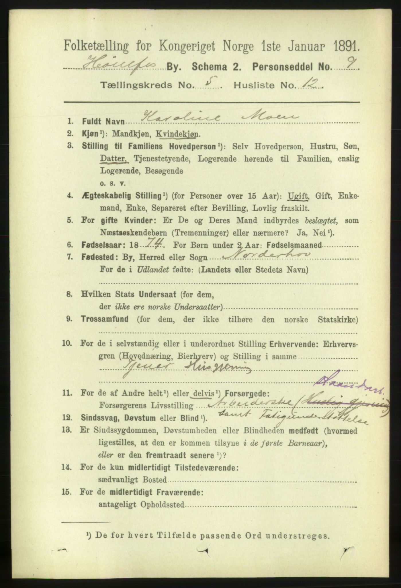 RA, 1891 census for 0601 Hønefoss, 1891, p. 1004