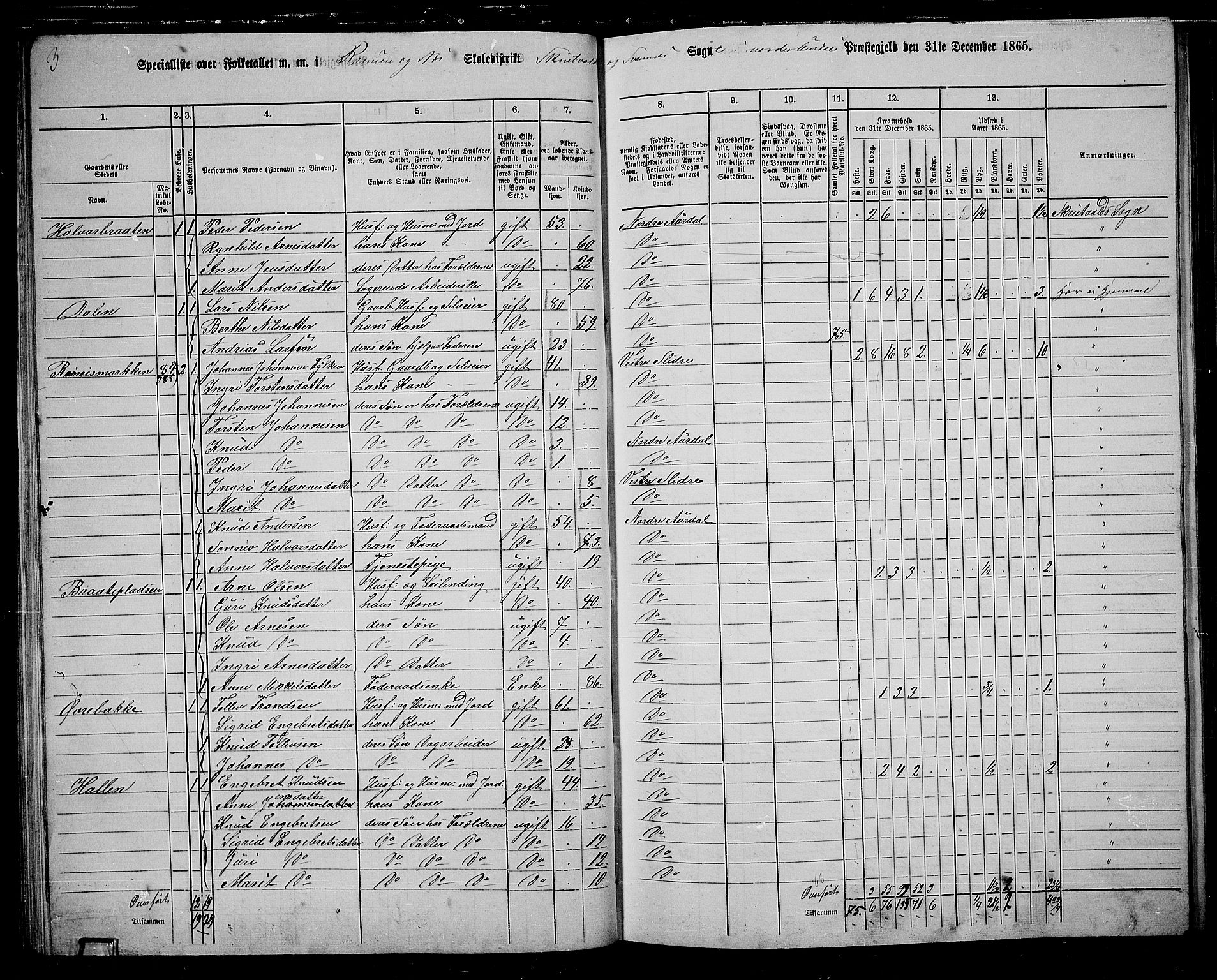 RA, 1865 census for Nord-Aurdal, 1865, p. 64