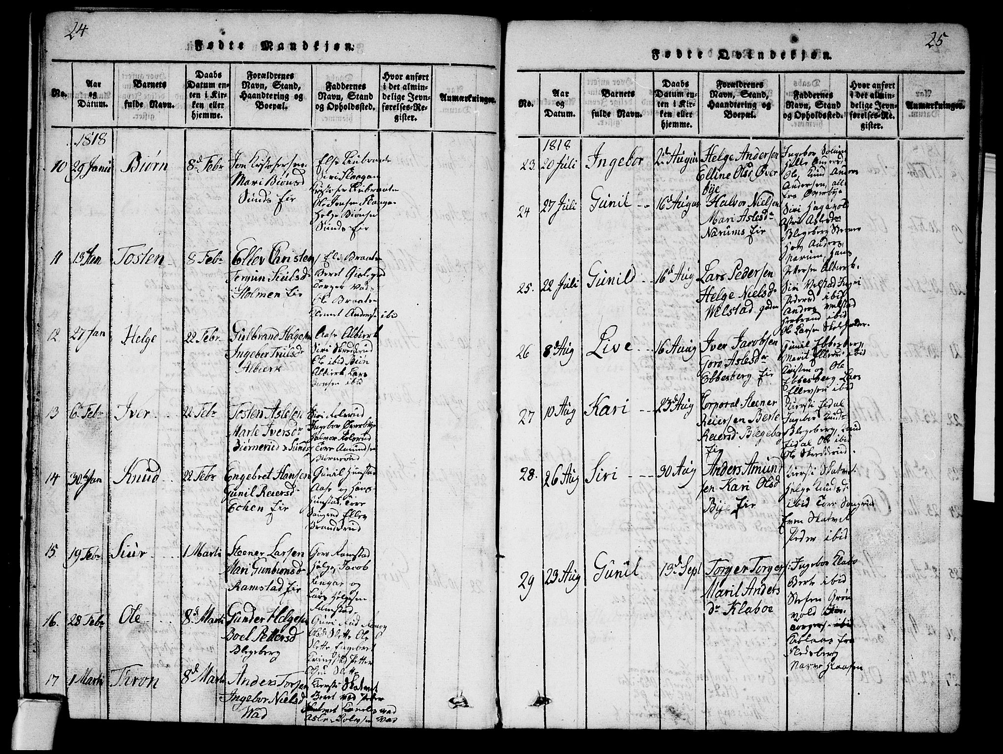 Sigdal kirkebøker, SAKO/A-245/G/Ga/L0001: Parish register (copy) no. I 1 /1, 1816-1835, p. 24-25