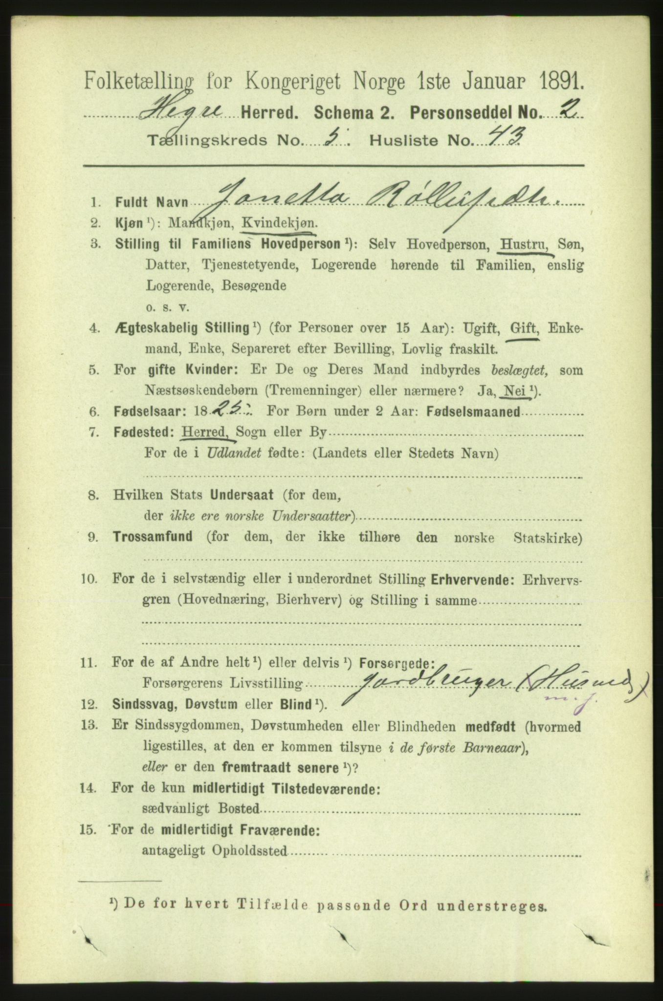 RA, 1891 census for 1712 Hegra, 1891, p. 2258