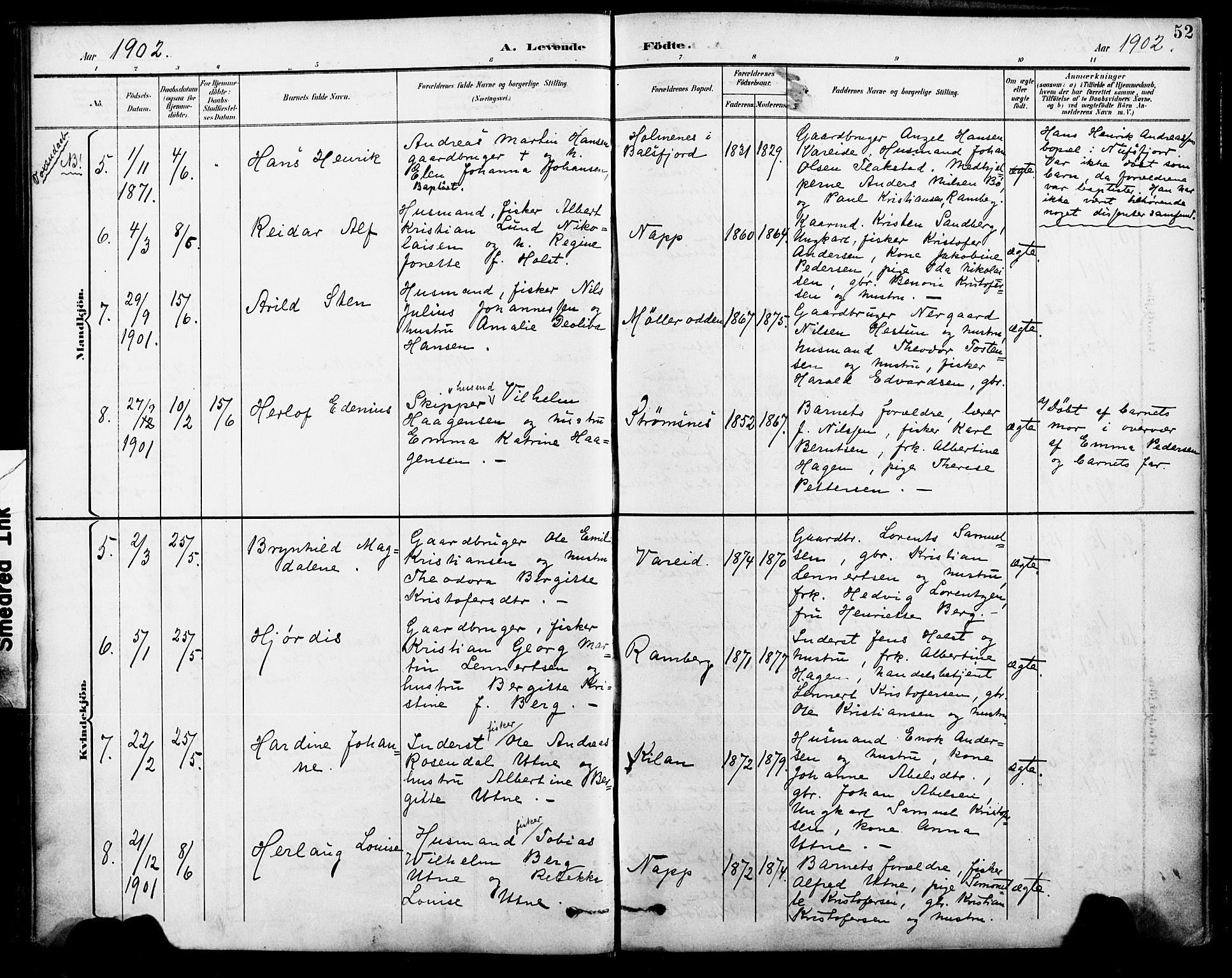 Ministerialprotokoller, klokkerbøker og fødselsregistre - Nordland, AV/SAT-A-1459/885/L1205: Parish register (official) no. 885A06, 1892-1905, p. 52