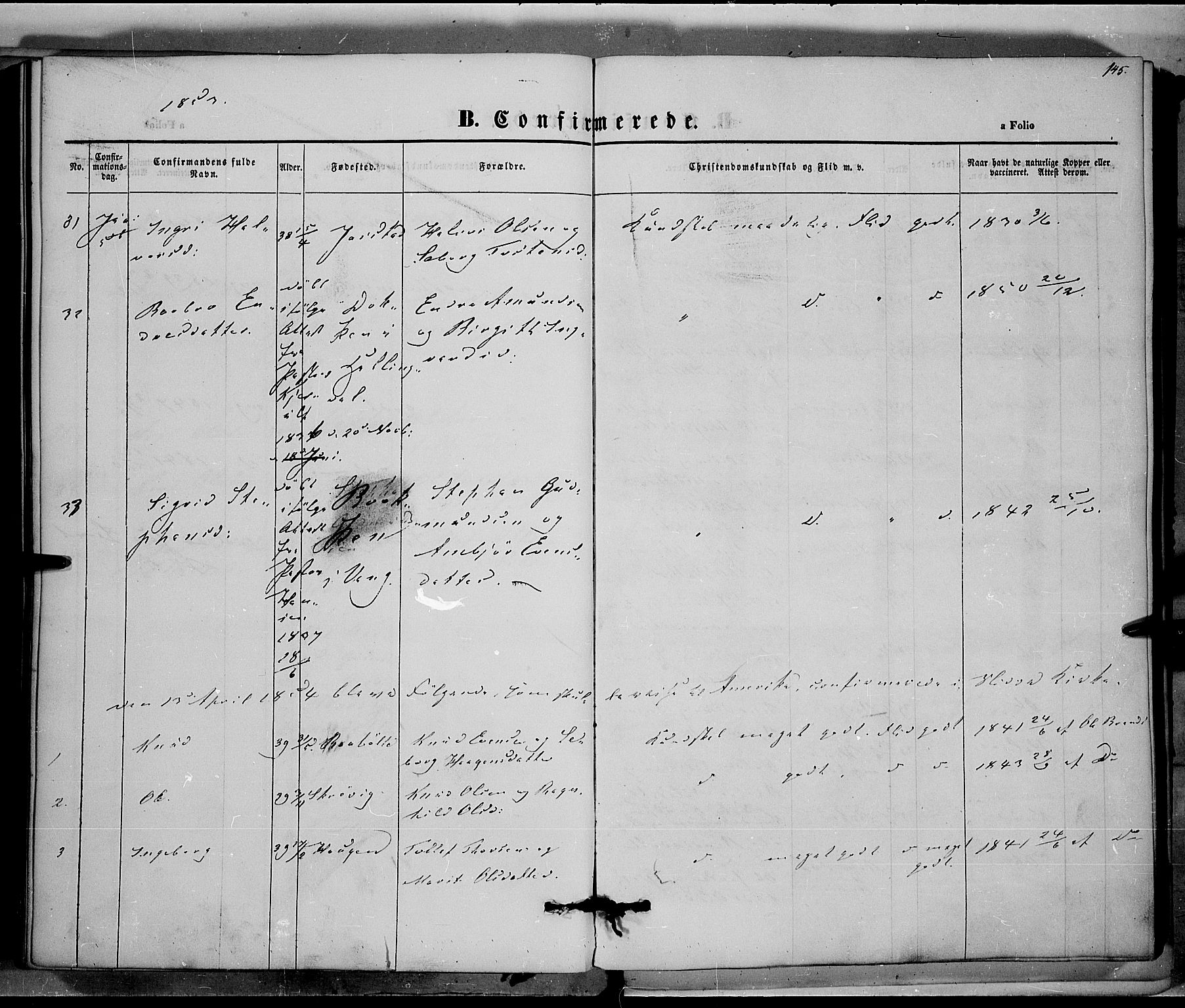 Vestre Slidre prestekontor, SAH/PREST-136/H/Ha/Haa/L0001: Parish register (official) no. 1, 1844-1855, p. 145