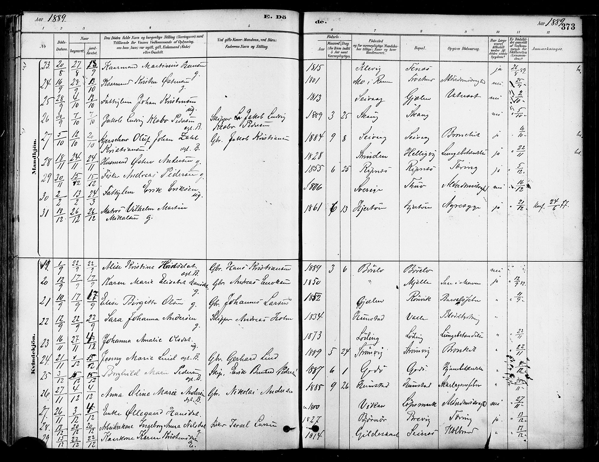 Ministerialprotokoller, klokkerbøker og fødselsregistre - Nordland, SAT/A-1459/802/L0054: Parish register (official) no. 802A01, 1879-1893, p. 373