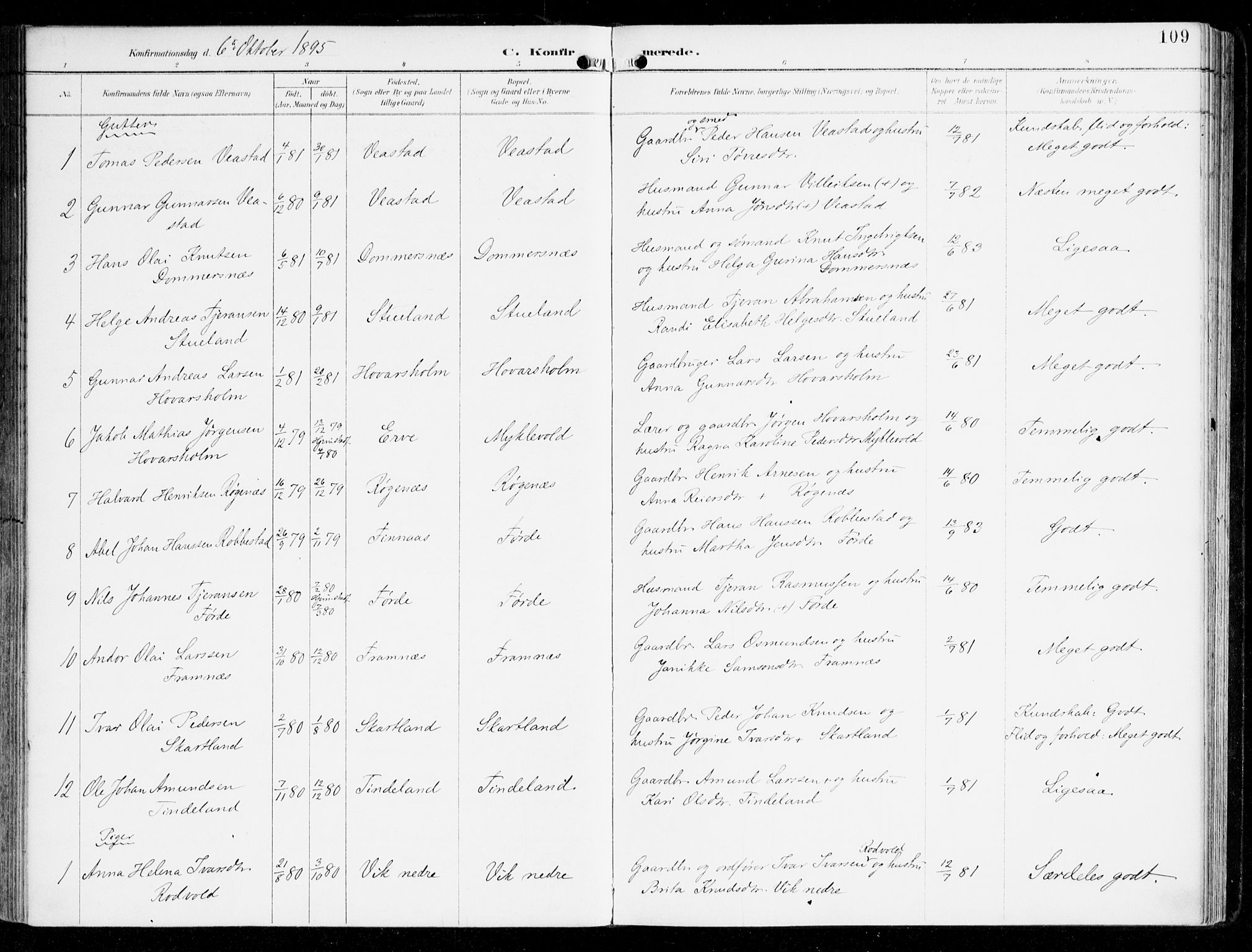Sveio Sokneprestembete, AV/SAB-A-78501/H/Haa: Parish register (official) no. D 2, 1894-1916, p. 109