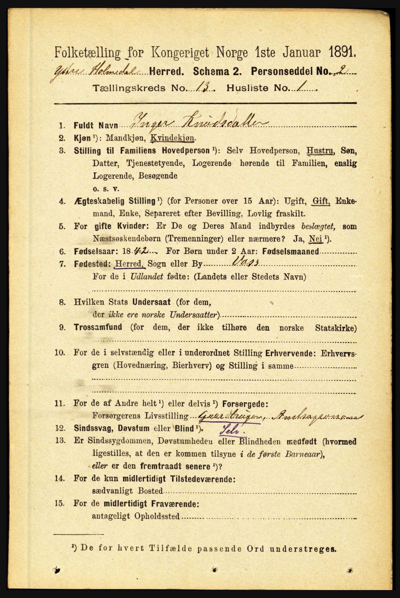 RA, 1891 census for 1429 Ytre Holmedal, 1891, p. 3432