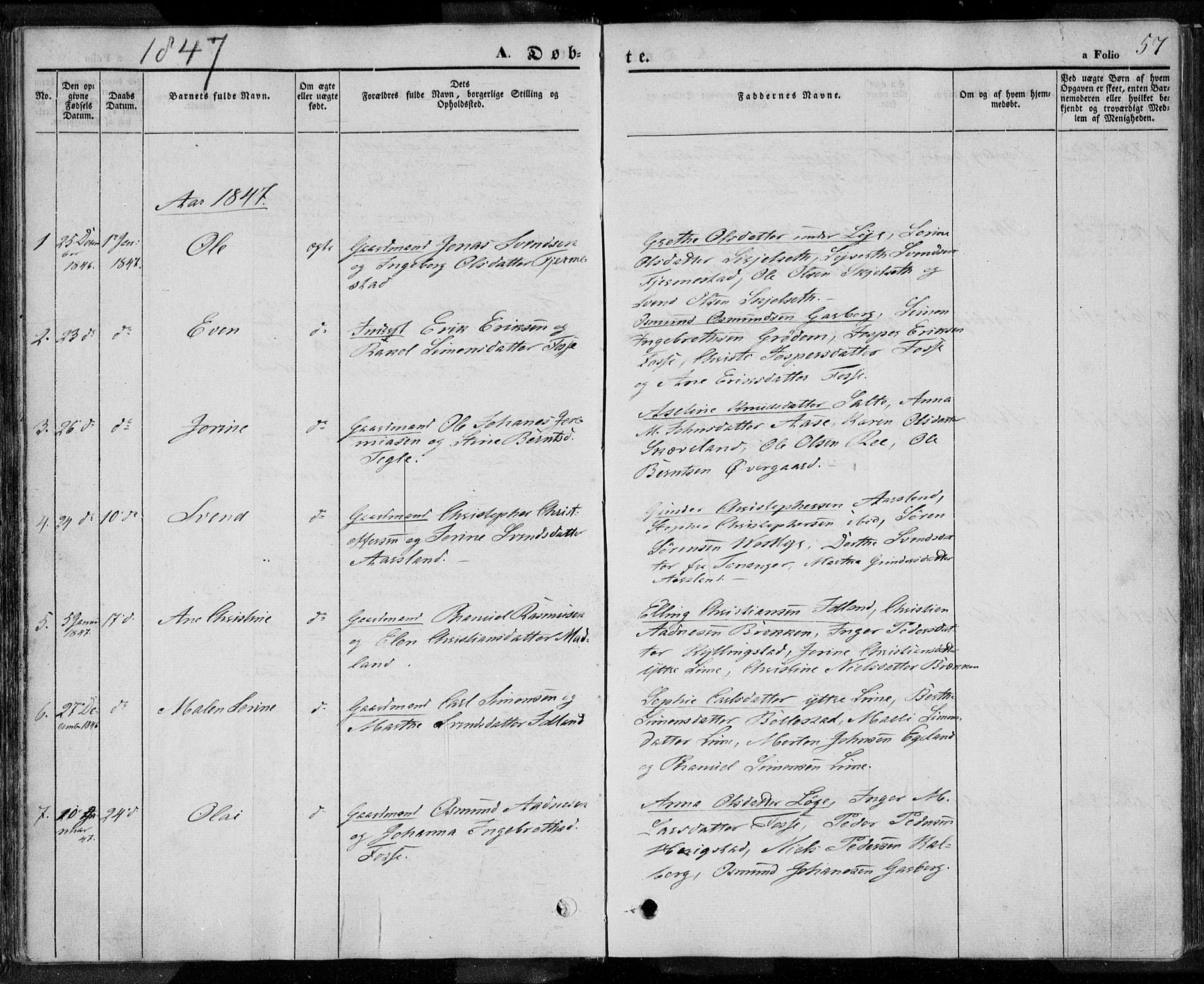 Lye sokneprestkontor, AV/SAST-A-101794/001/30BA/L0005: Parish register (official) no. A 5.1, 1842-1855, p. 57