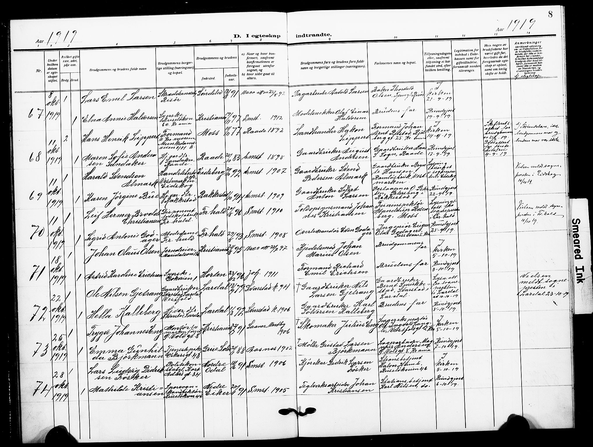 Johannes prestekontor Kirkebøker, AV/SAO-A-10852/F/Fa/L0013: Parish register (official) no. 13, 1919-1930, p. 8