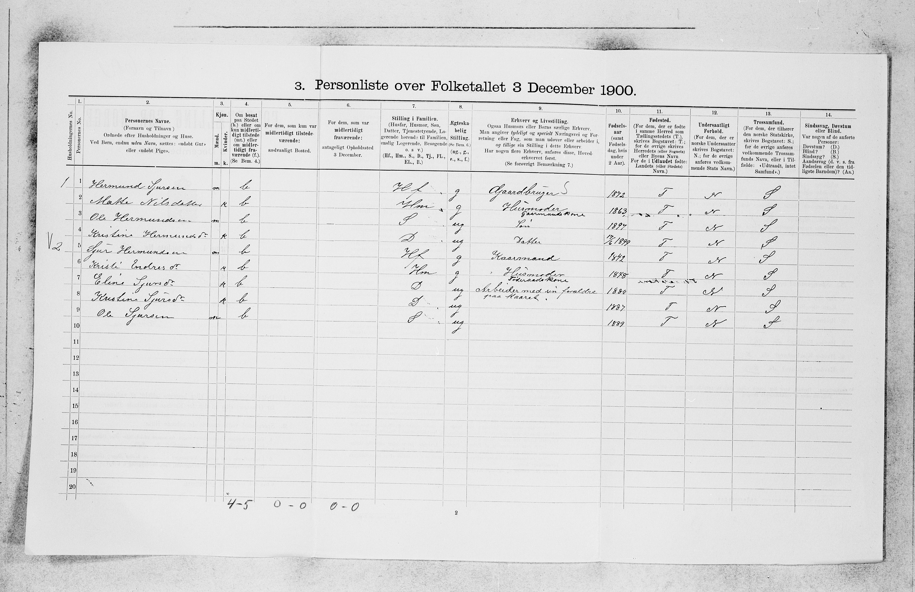 SAB, 1900 census for Hafslo, 1900, p. 214