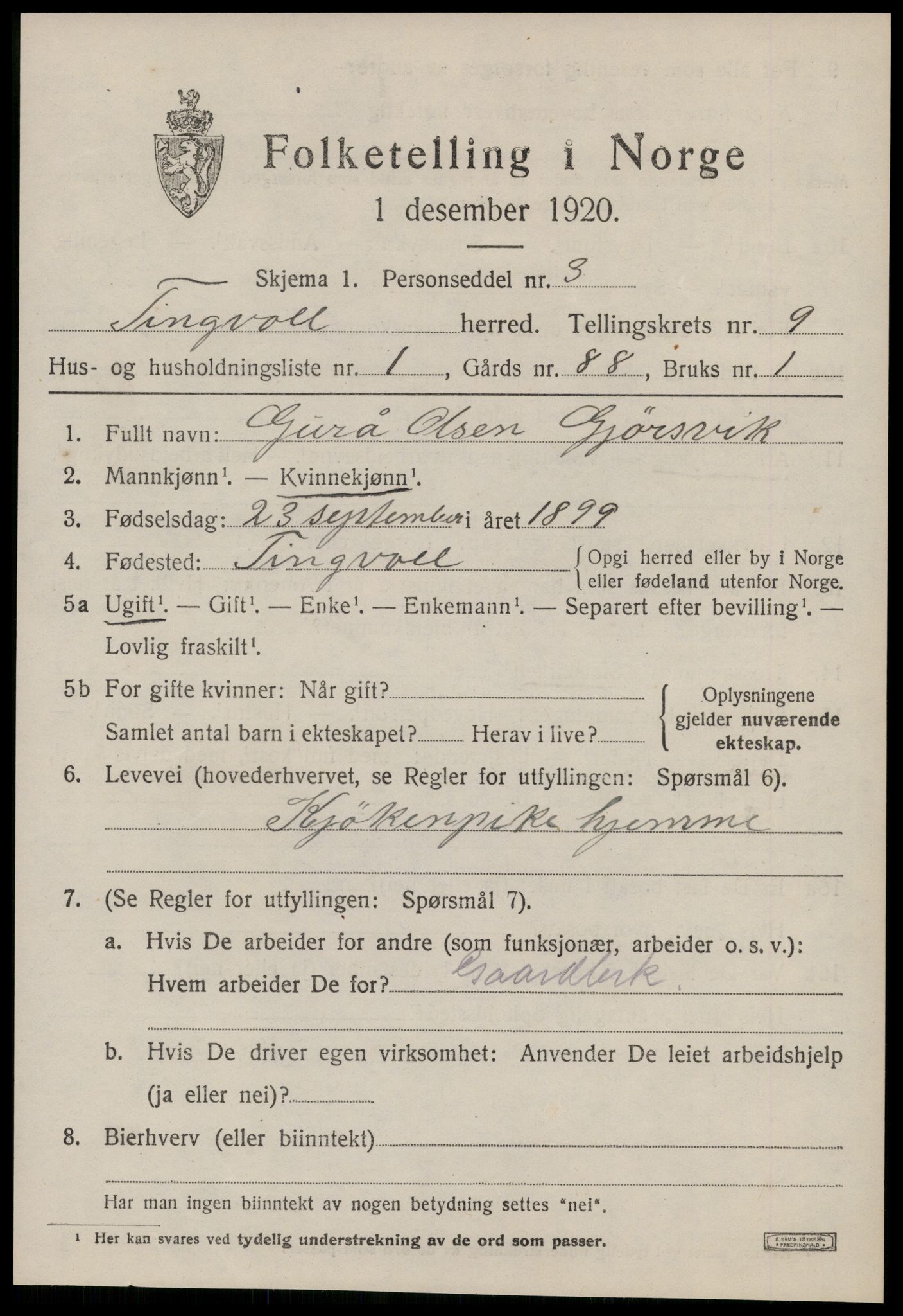 SAT, 1920 census for Tingvoll, 1920, p. 5098