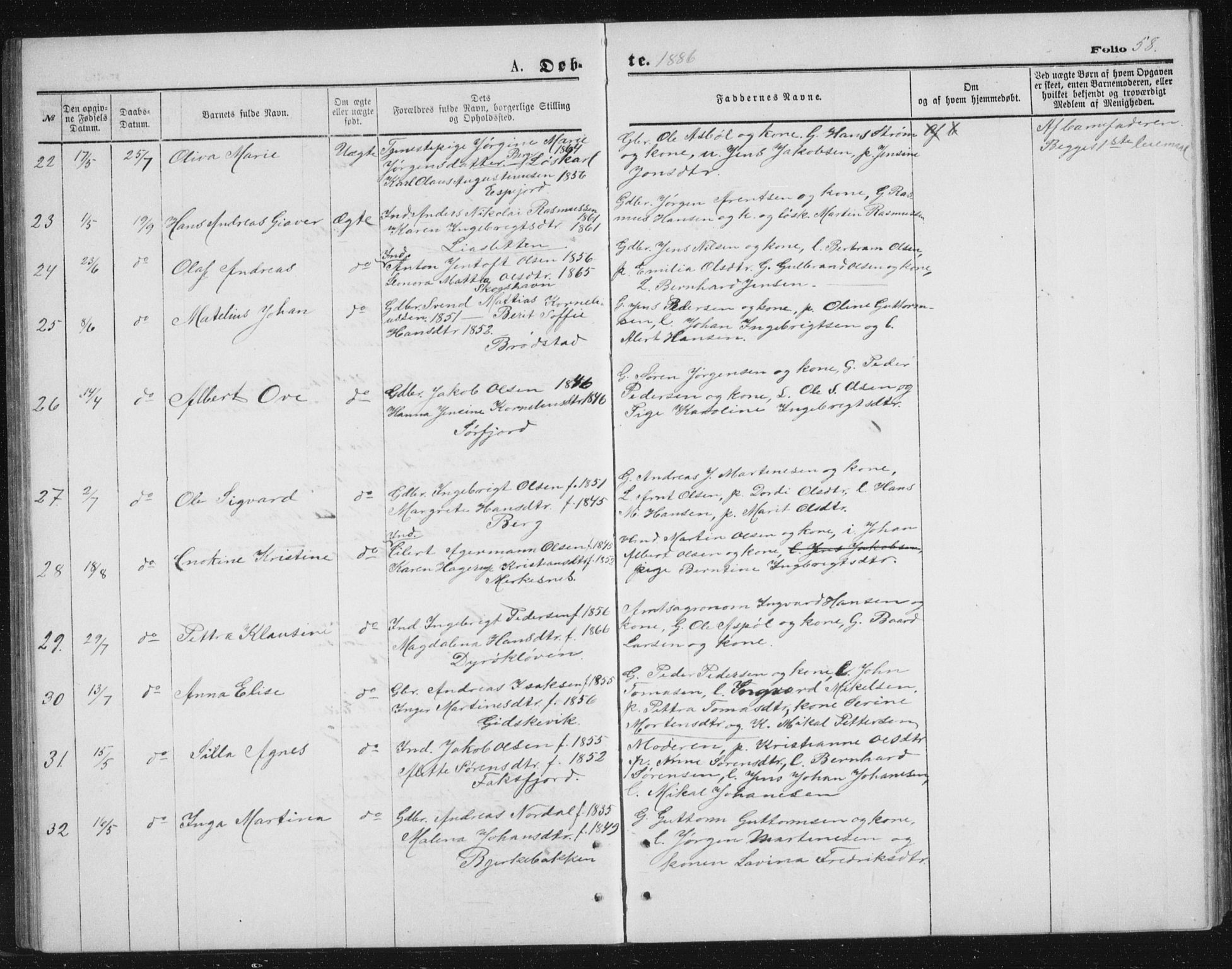 Tranøy sokneprestkontor, SATØ/S-1313/I/Ia/Iab/L0013klokker: Parish register (copy) no. 13, 1874-1896, p. 58