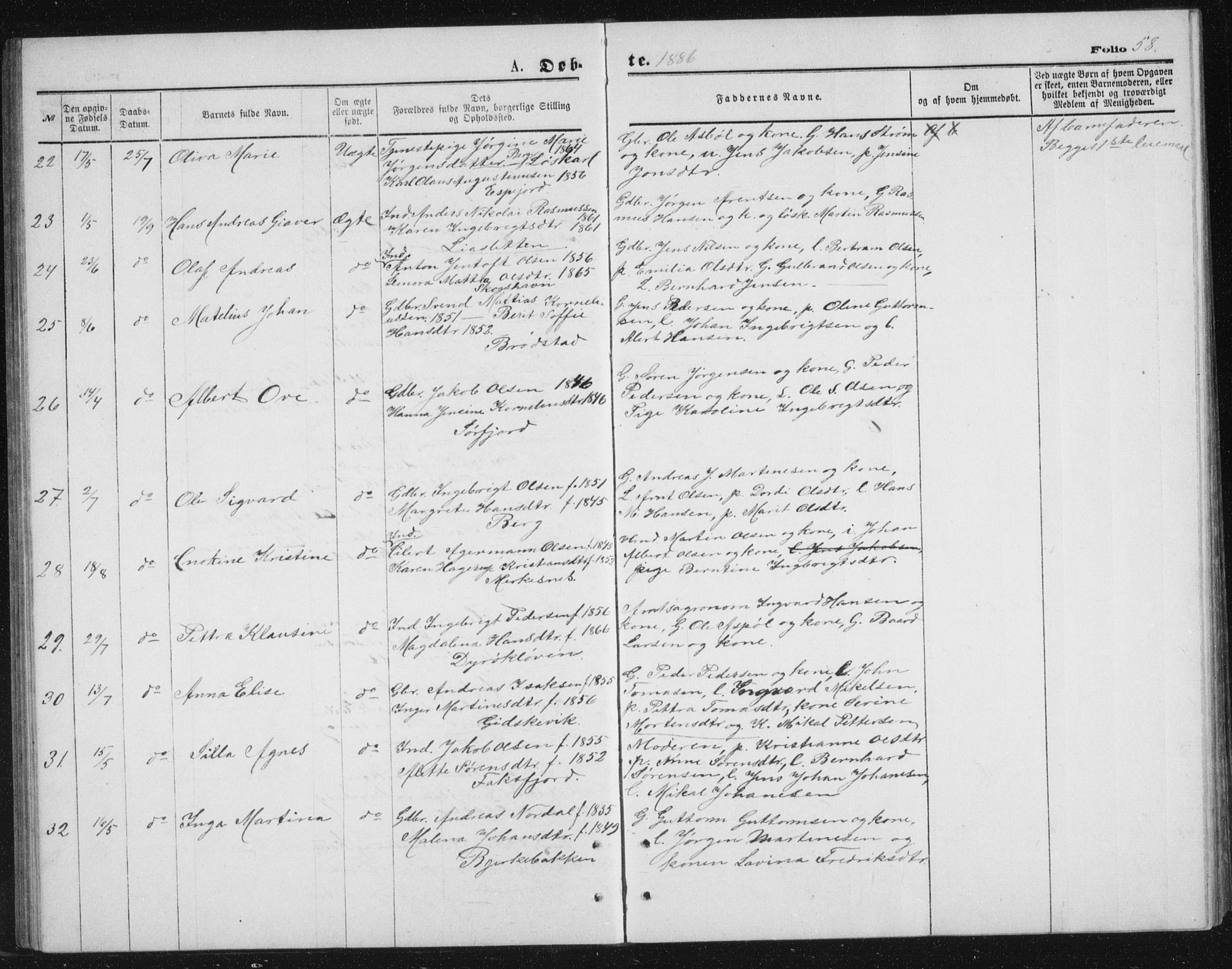 Tranøy sokneprestkontor, AV/SATØ-S-1313/I/Ia/Iab/L0013klokker: Parish register (copy) no. 13, 1874-1896, p. 58