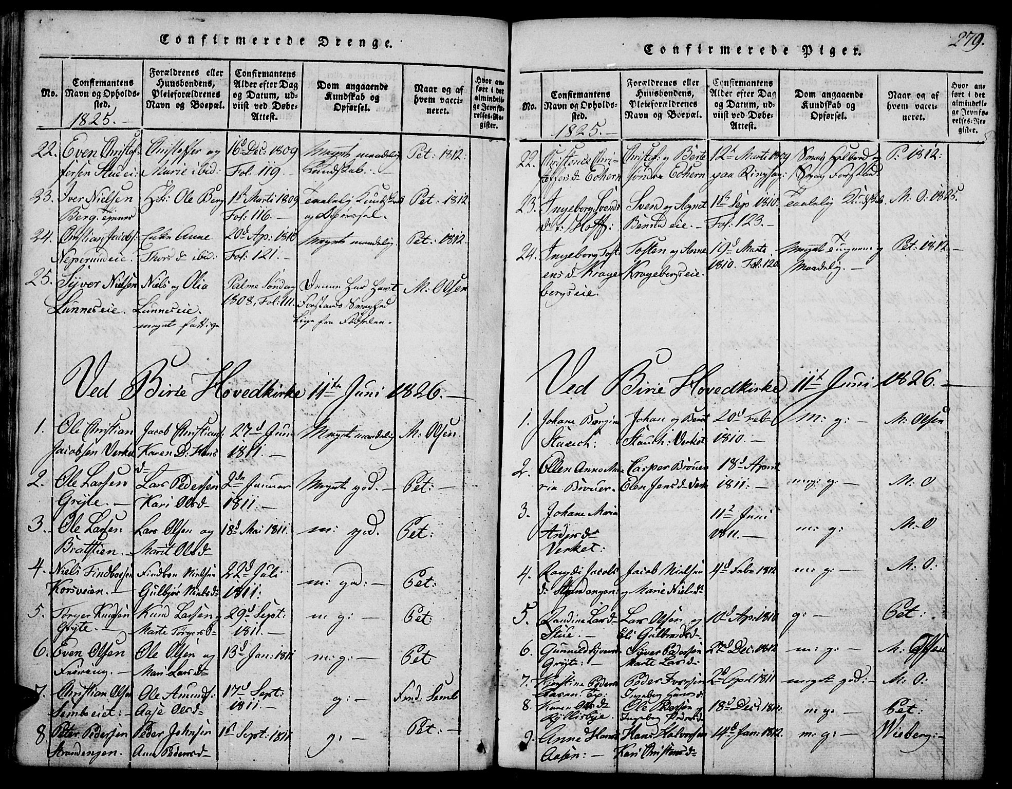 Biri prestekontor, SAH/PREST-096/H/Ha/Hab/L0001: Parish register (copy) no. 1, 1814-1828, p. 279