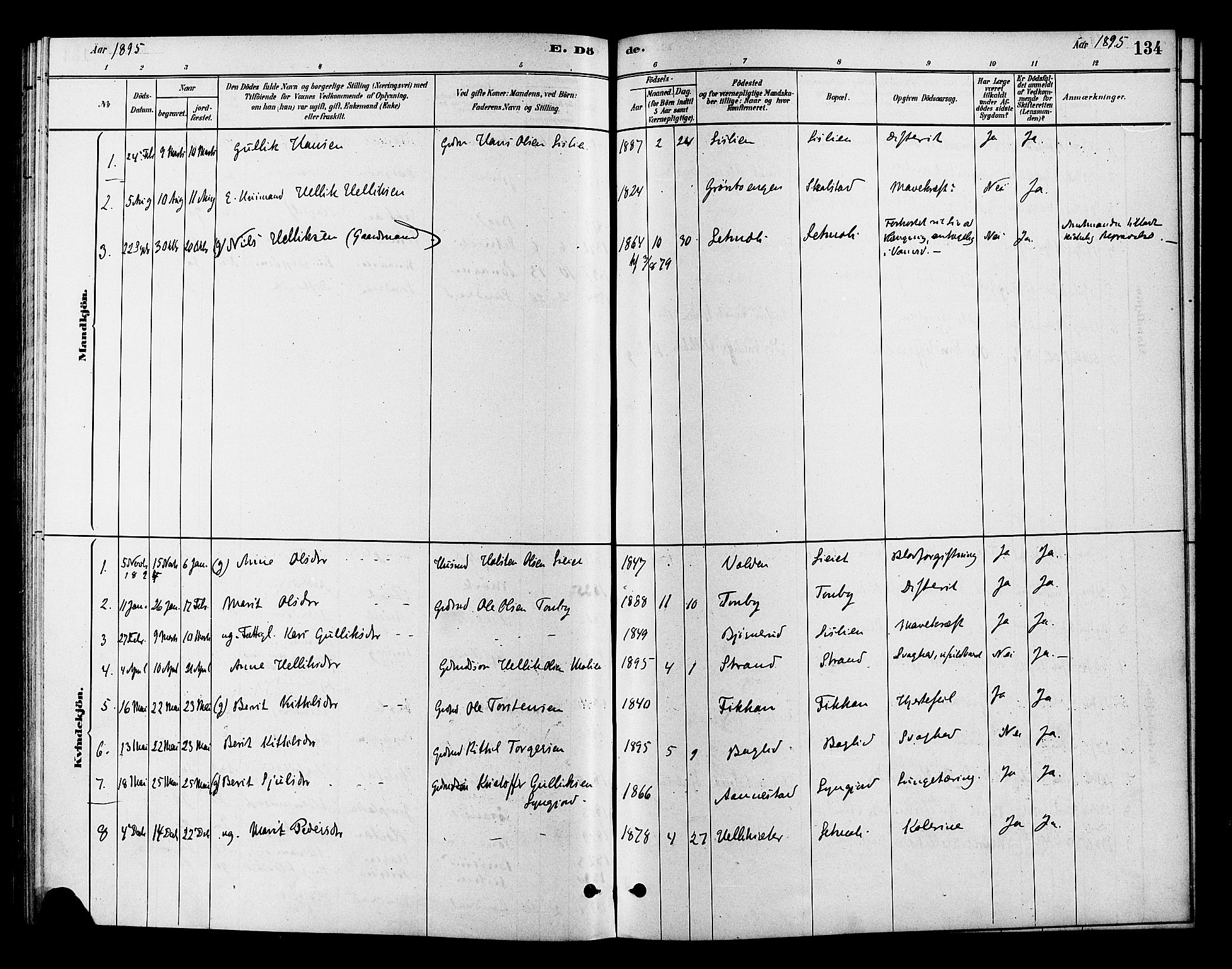 Flesberg kirkebøker, SAKO/A-18/F/Fc/L0001: Parish register (official) no. III 1, 1879-1905, p. 134