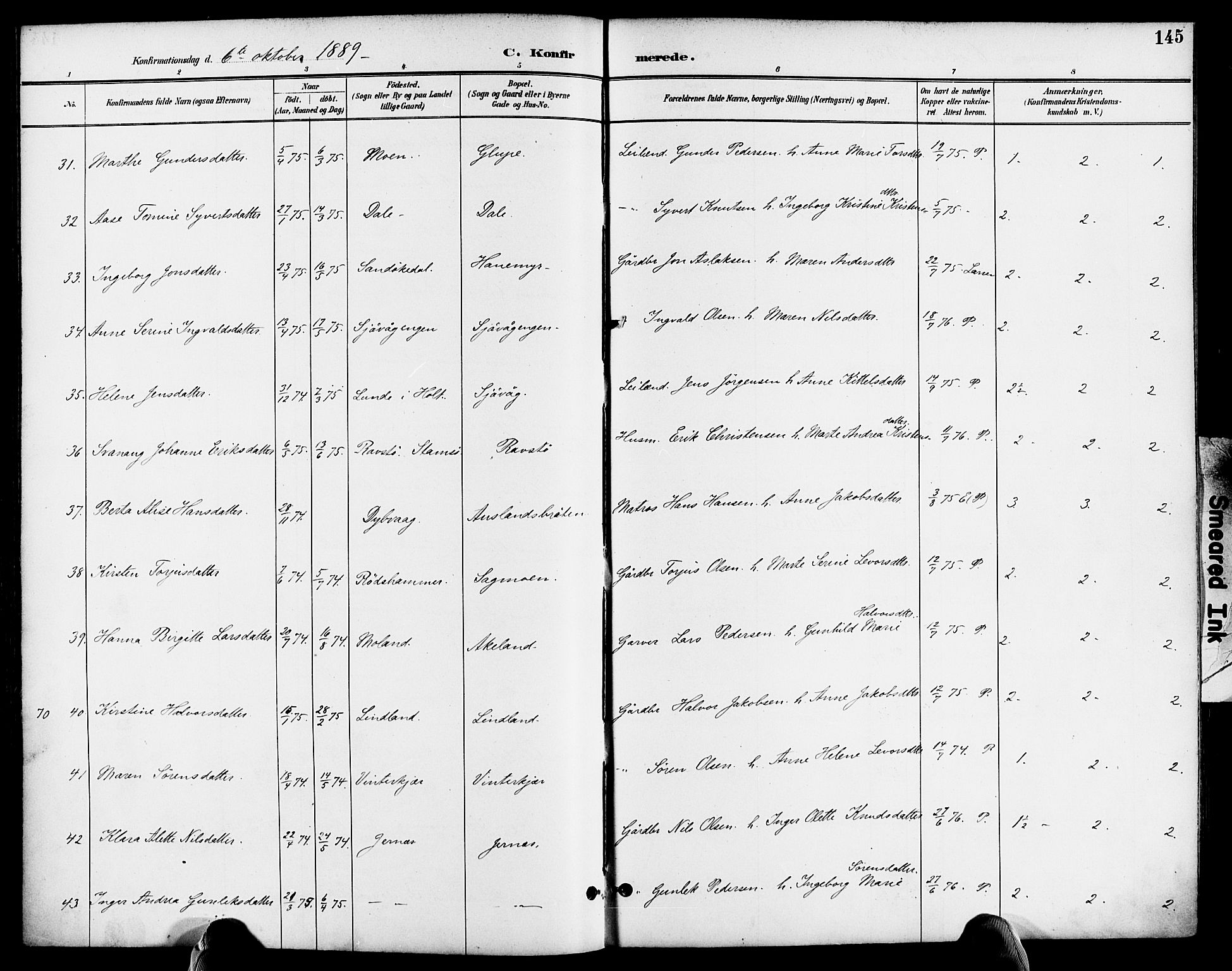 Søndeled sokneprestkontor, AV/SAK-1111-0038/F/Fa/L0005: Parish register (official) no. A 5, 1889-1899, p. 145